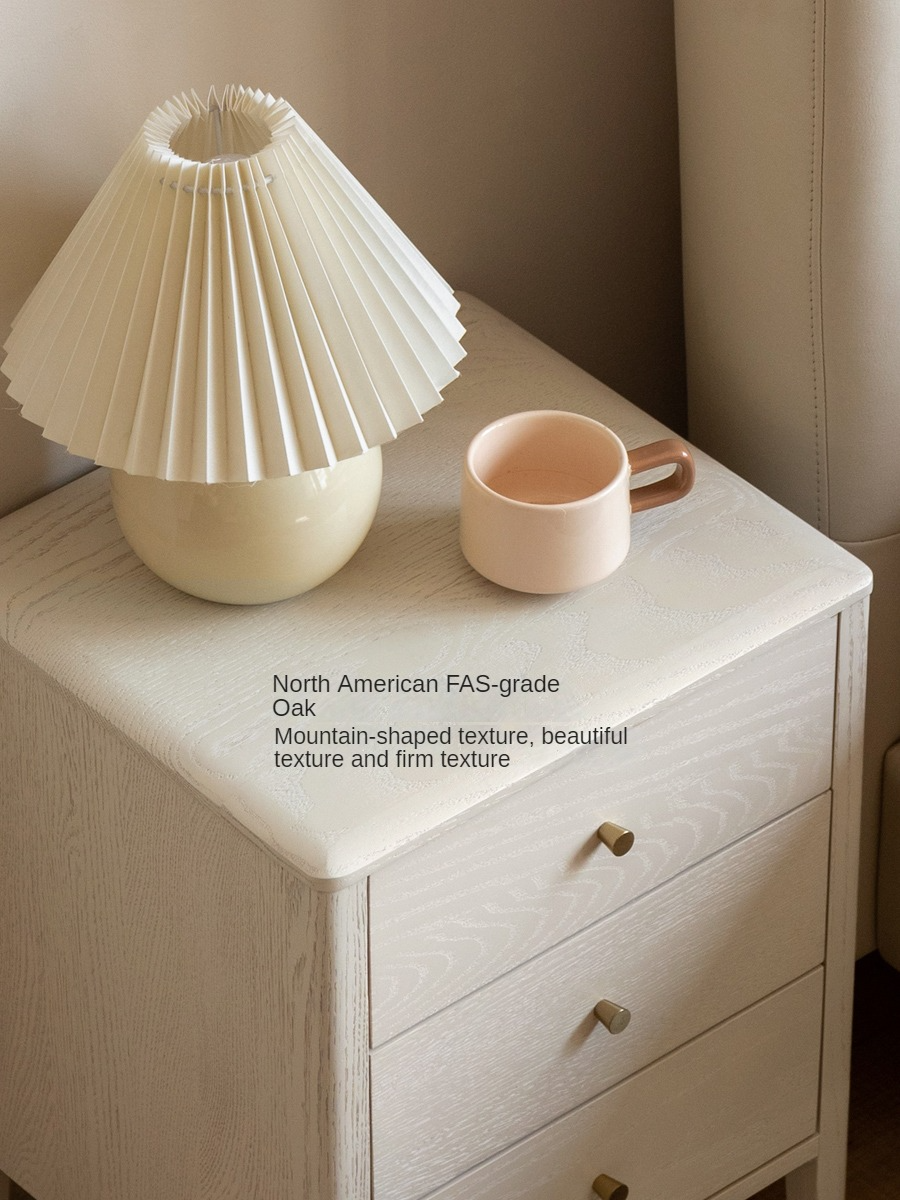 Solid Oak Wood Nightstand - Cream Finish, Modern Bedside Table for Bedroom, Living Room, or Nursery Furniture