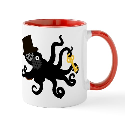 White/Red Inside - Steampunk Octopus Mug
