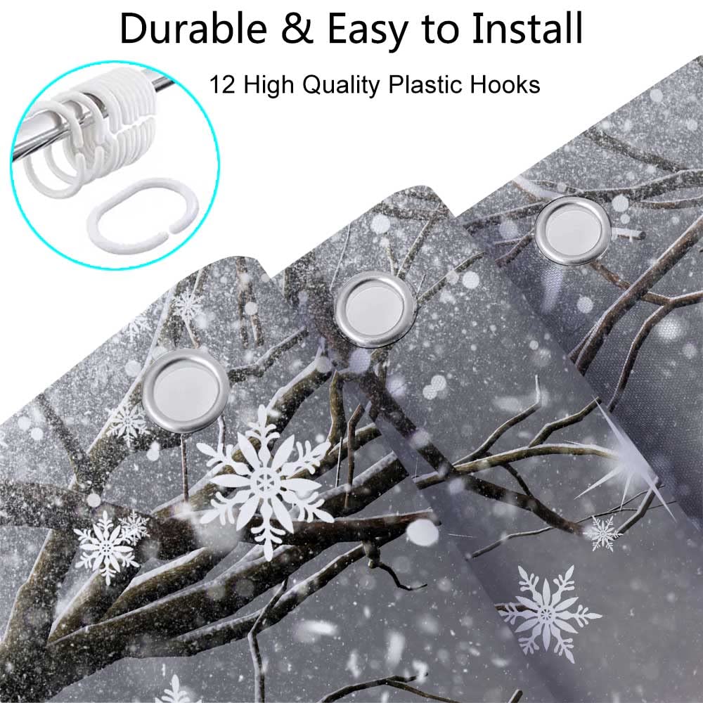Grey Snowman Shower Curtain Set - 72x72 Inch Winter Snowflake Christmas Bathroom Decor with Hooks | Waterproof Fabric Shower Curtain for Holiday Home Decor, Kids' Bathroom & Seasonal Restroom Accessories