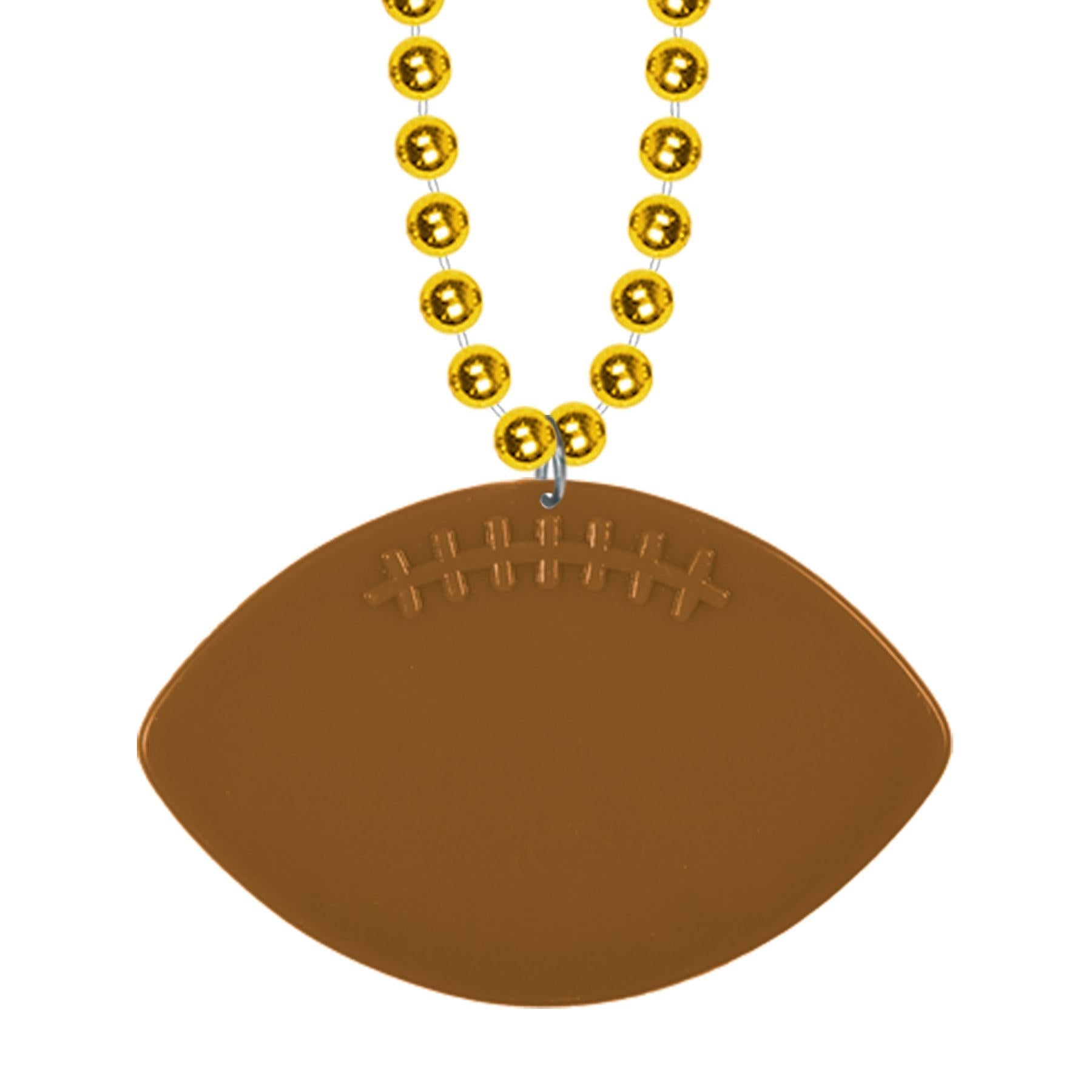12 Pack Gold Party Bead Necklaces with Football Medallion - Bulk Mardi Gras Beads for Football Games, Festivals, and Costume Parties