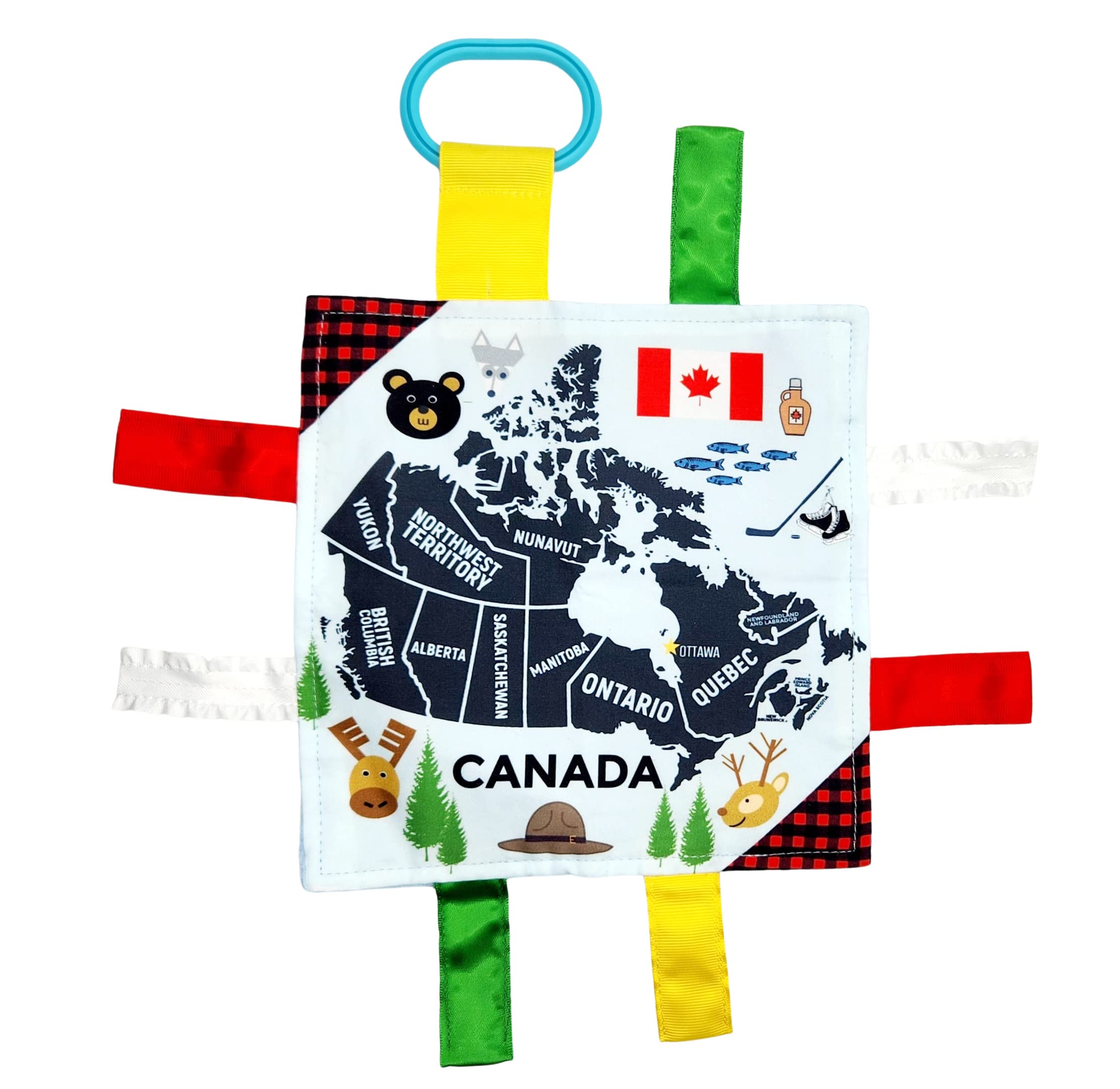 Baby Jack & Co 8x8 Inch Educational Lovey Blanket with Crinkle Sounds - Soft Sensory Toy for Infants & Toddlers - BPA Free Baby Gift with Stroller Clip - Learn Canada Facts Through Play - Perfect for Nursery, Stroller & Tummy Time