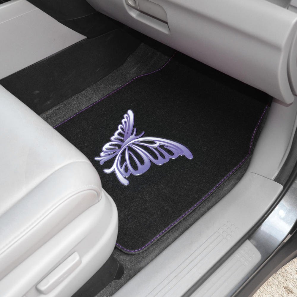 BDK Purple White Butterfly Car Floor Mats - 4 Piece Full Set for Cars, Trucks, SUVs & Vans | Non-Slip Rubber Backing | Universal Fit (MT-509-PP) | Perfect for Daily Commute, Road Trips & Protecting Vehicle Interior