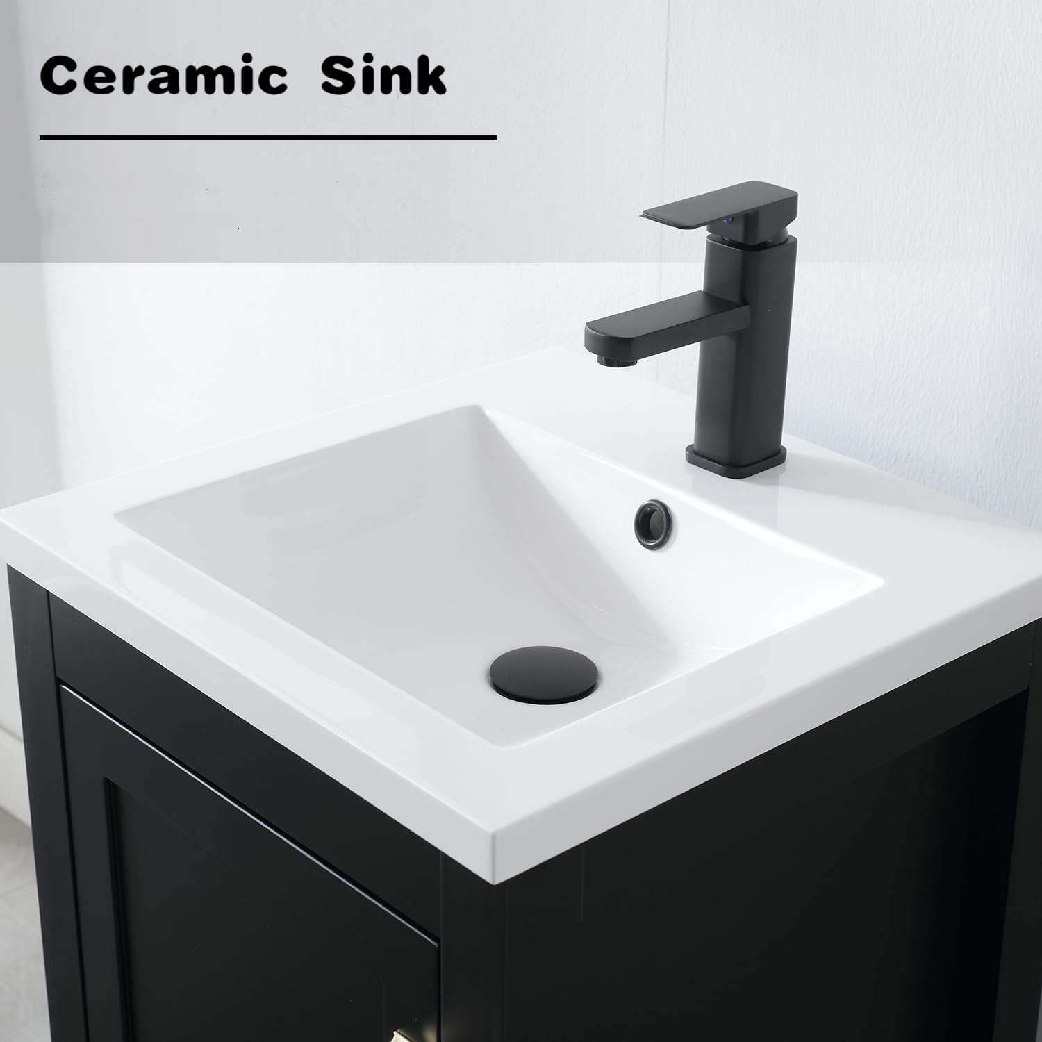 LUCKWIND 18 Inch Modern Black Bathroom Vanity with Ceramic Sink, Faucet & Storage Drawers - Space-Saving Cabinet for Small Bathrooms, Powder Rooms & Apartments | Perfect for Compact Spaces & Home Renovations