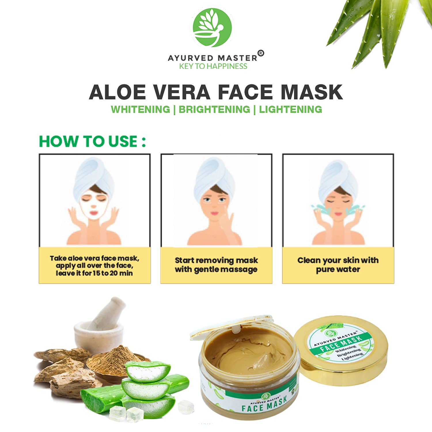Ayurved Master Aloe Vera & Multani Mitti Clay Face Mask - Anti-Wrinkle, Pore Minimizer, Blackhead & Tan Removal | AM Skin Care (75g) - Perfect for Daily Detox & Glowing Skin Routine