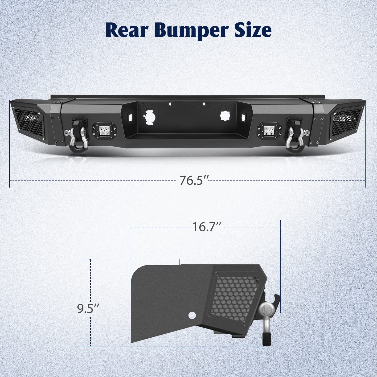ECCPP Textured Black Rear Bumper with D-Ring & LED Lights Compatible with 2007-2013 Chevrolet Silverado 1500 & GMC Sierra 1500 Pickup Trucks - Off-Road Protection & Enhanced Style