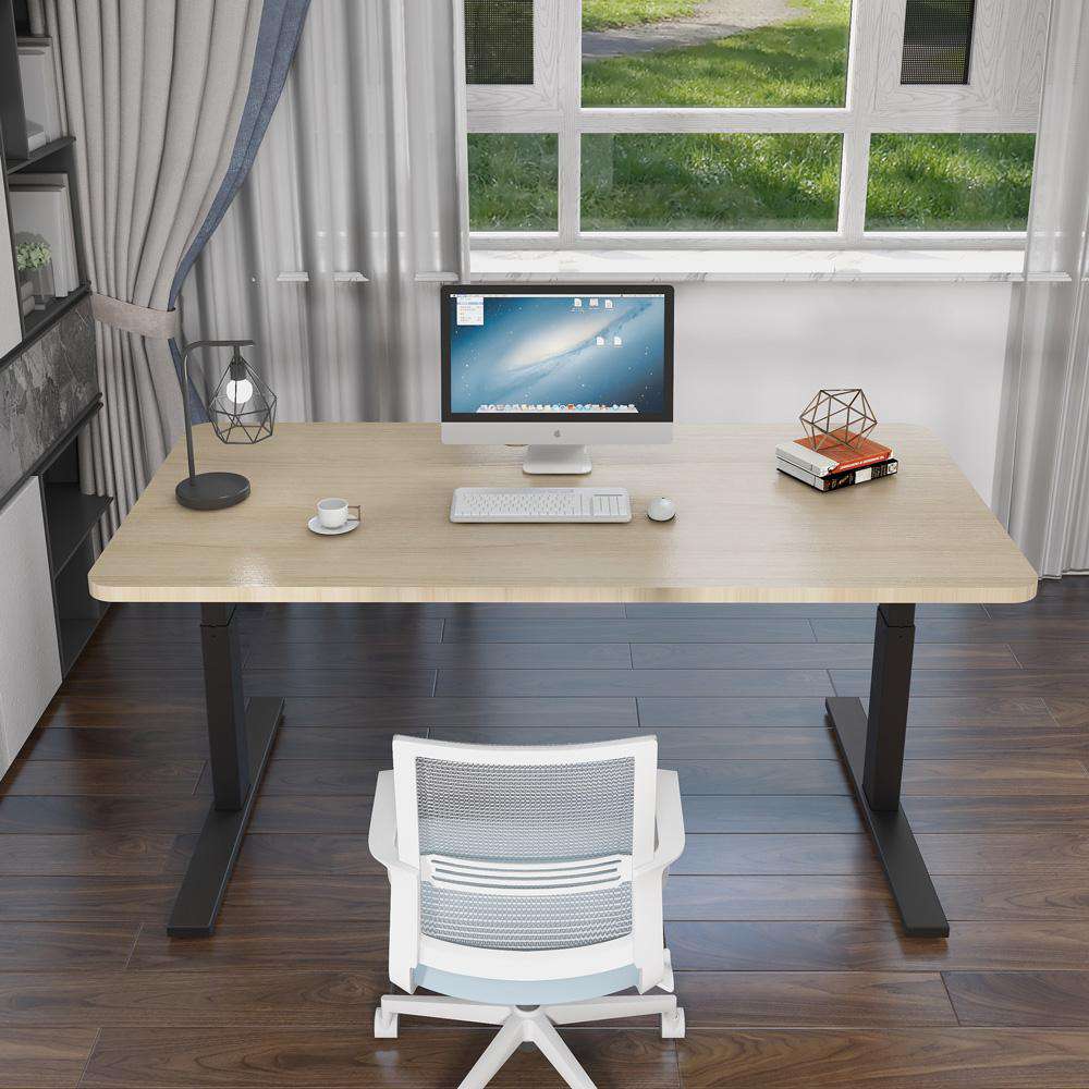 160cm Height Adjustable Standing Desk with Dual Motors - Electric Sit Stand Desk Frame with Maple Top for Home & Office Workspace