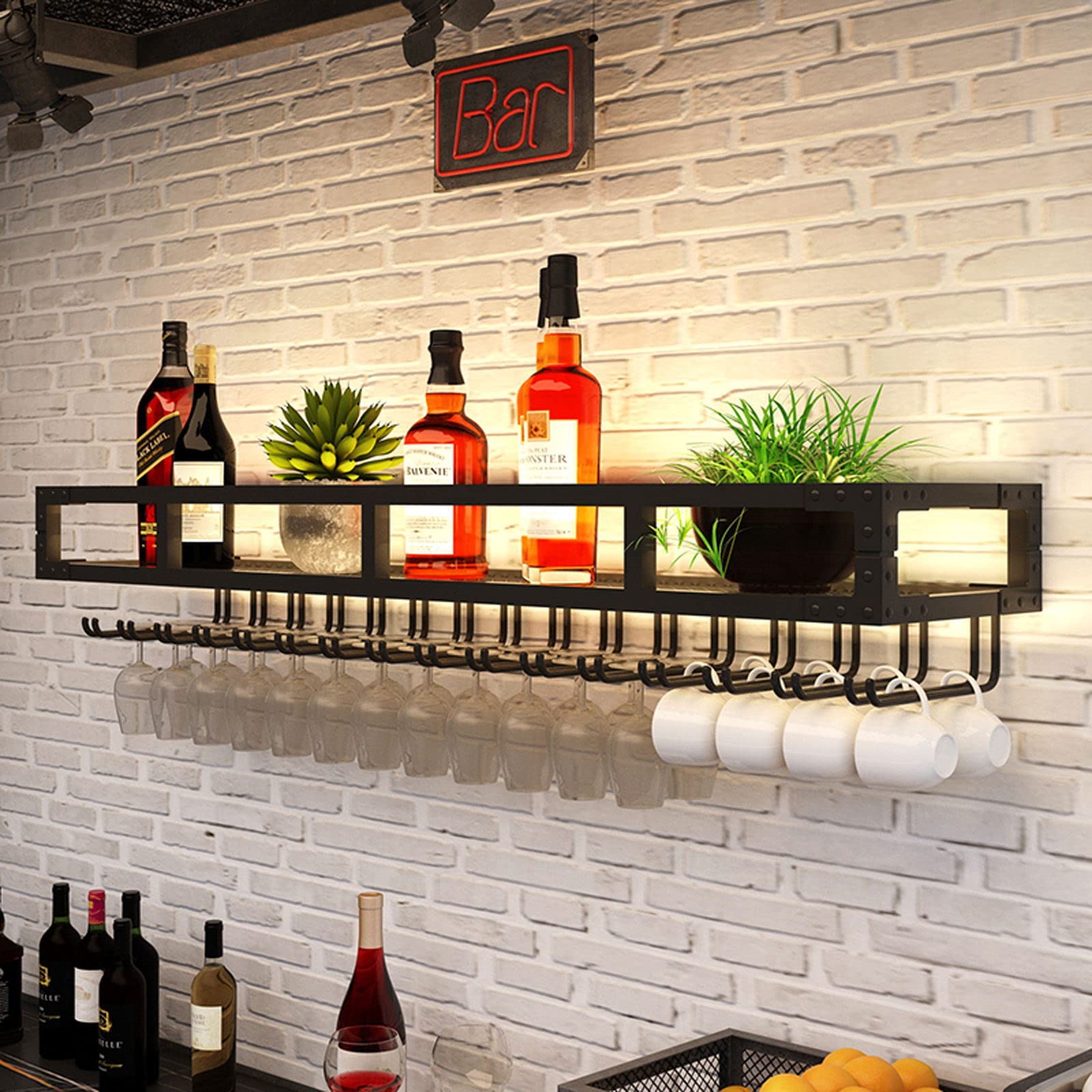 Creative LED Floating Wine Rack Wall Mounted - Modern Bar Glass Holder for Kitchen & Dining Room - Perfect for Home Decor, Wine Storage & Entertaining Guests
