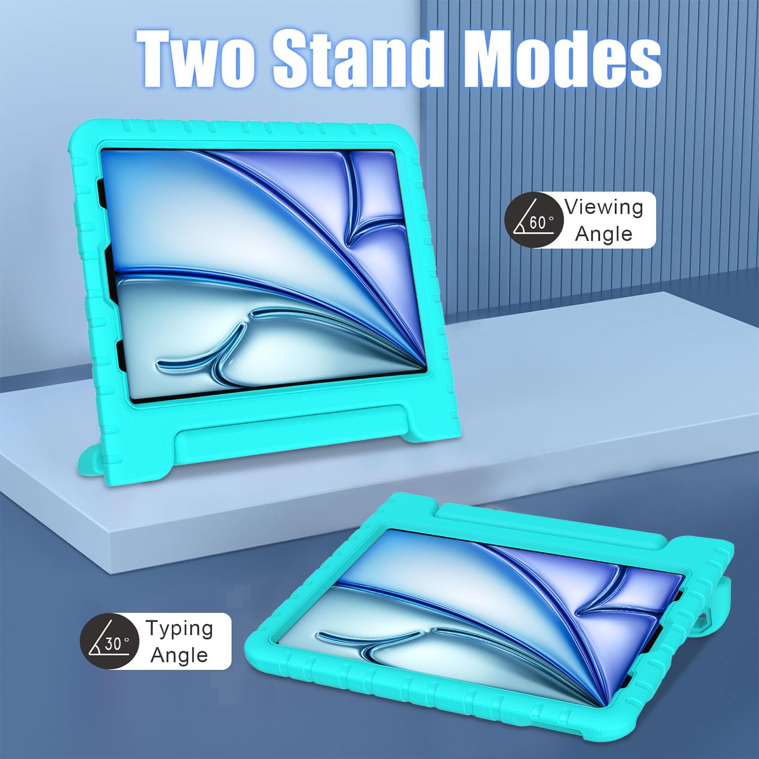 BMOUO Shockproof Kids Case for iPad Air 11-inch M3 (2025) & M2 (2024), iPad Air 5th Gen (2022) & 4th Gen (2020) 10.9 Inch - Convertible Handle Stand Protective Cover in Turquoise - Perfect for School, Travel & Home Learning