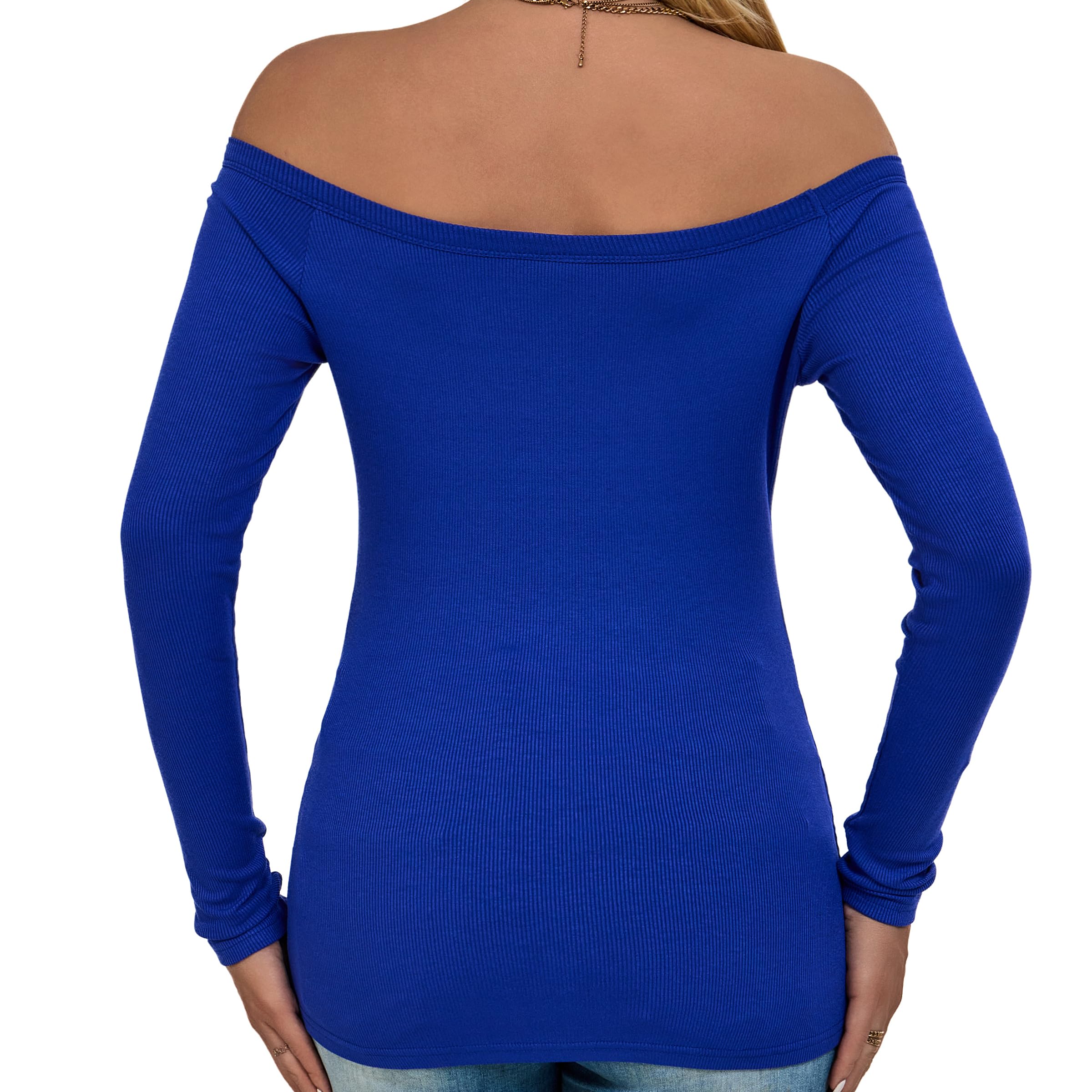 ASAIR Women's Off The Shoulder Long Sleeve Tops - Stretchy Ribbed Lightweight Shirts for Casual Wear & Date Night Outfits | Trendy Basic Tops for Fall & Winter Fashion
