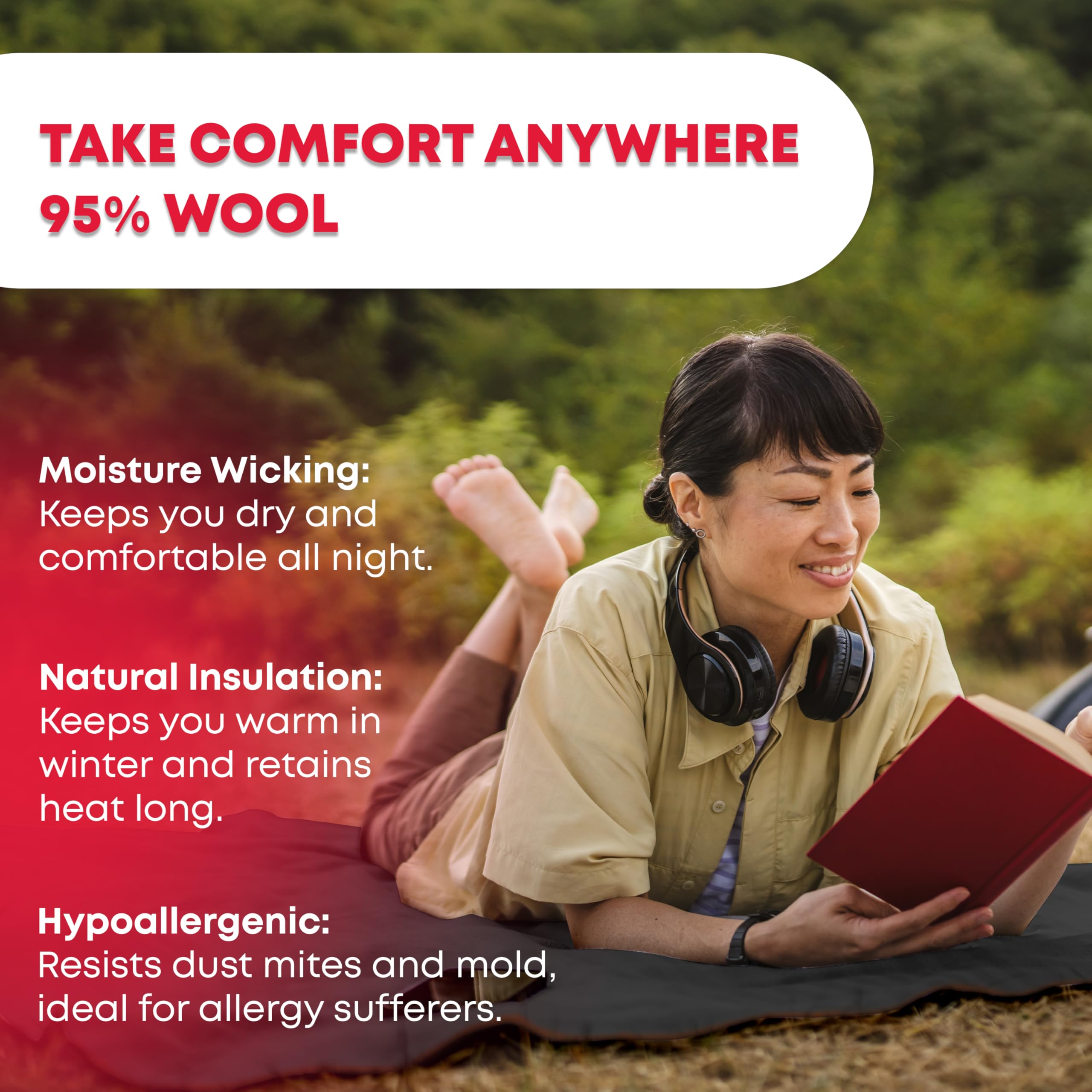 Premium Military Wool Blanket - 80% Wool for Extreme Warmth, Machine Washable - Ideal for Camping, Hiking, Emergency Survival, Outdoor Adventures, Picnics & Travel - 96