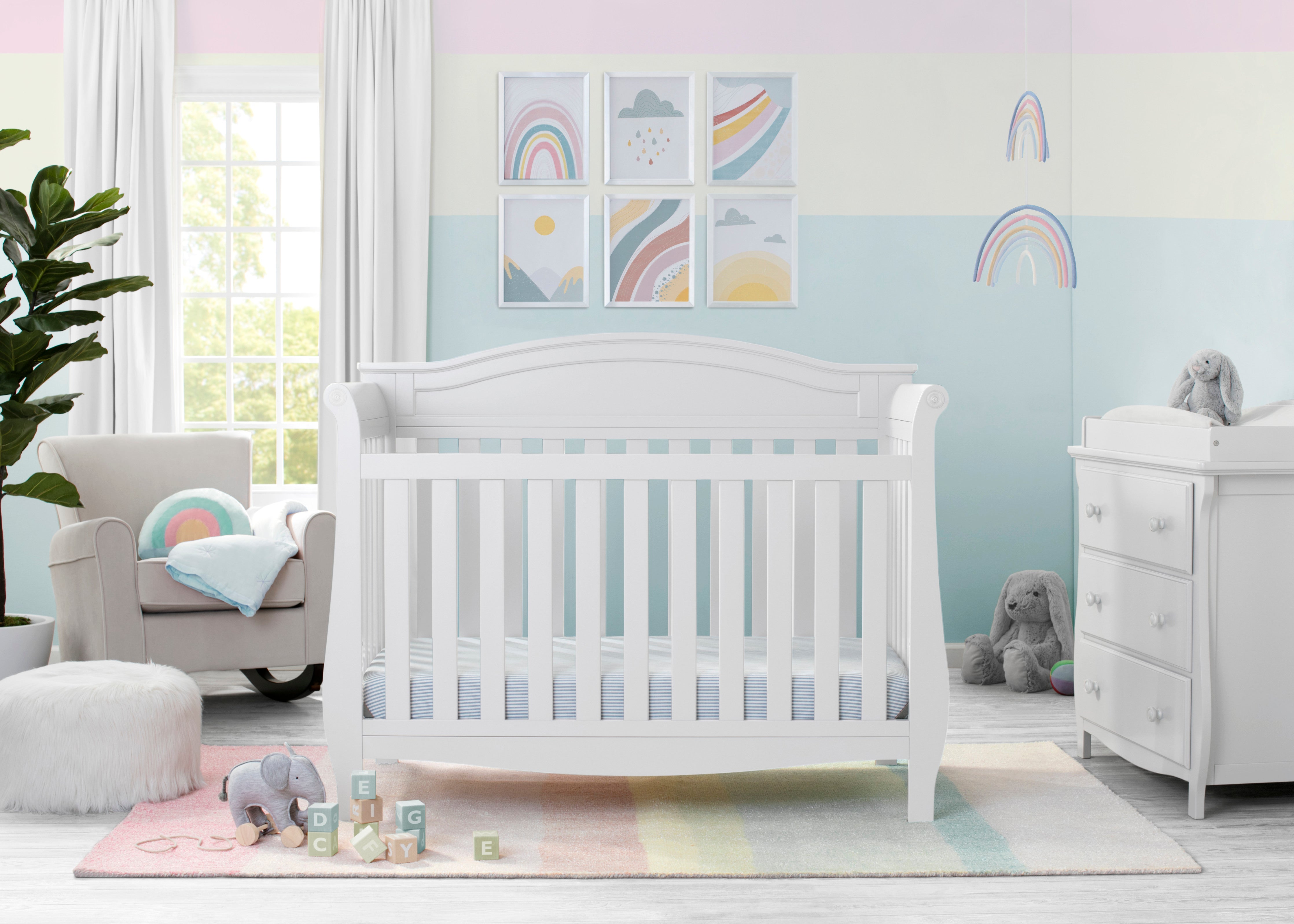 Lancaster 4-in-1 Convertible Baby Crib - White Nursery Furniture for Toddler to Full Size Bed - Perfect for Nursery, Bedroom & Guest Room
