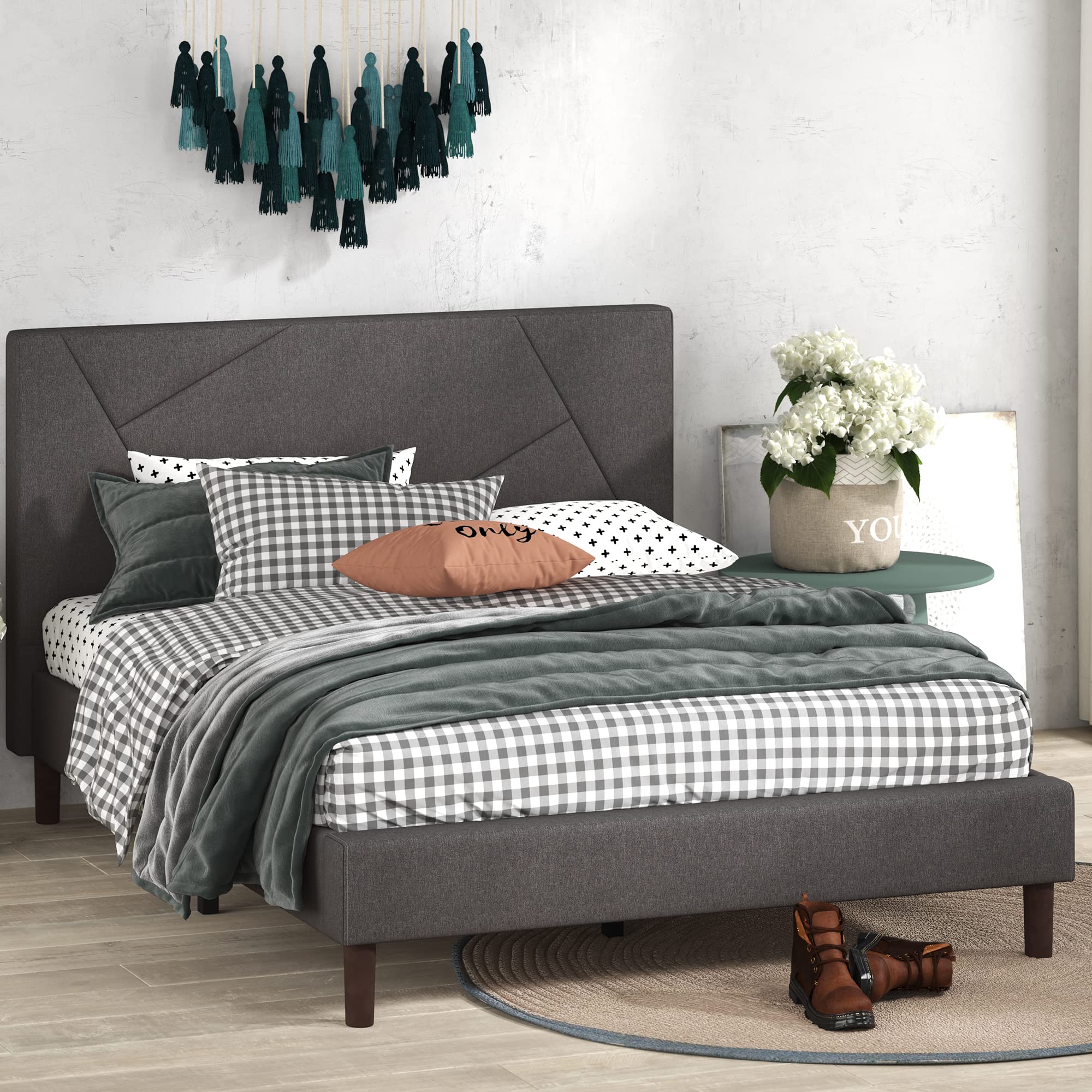 ZINUS Judy Upholstered Platform Bed Frame with Wood Slat Support - Full Size Grey Mattress Foundation - No Box Spring Needed - Easy Assembly - Perfect for Modern Bedrooms & Guest Rooms