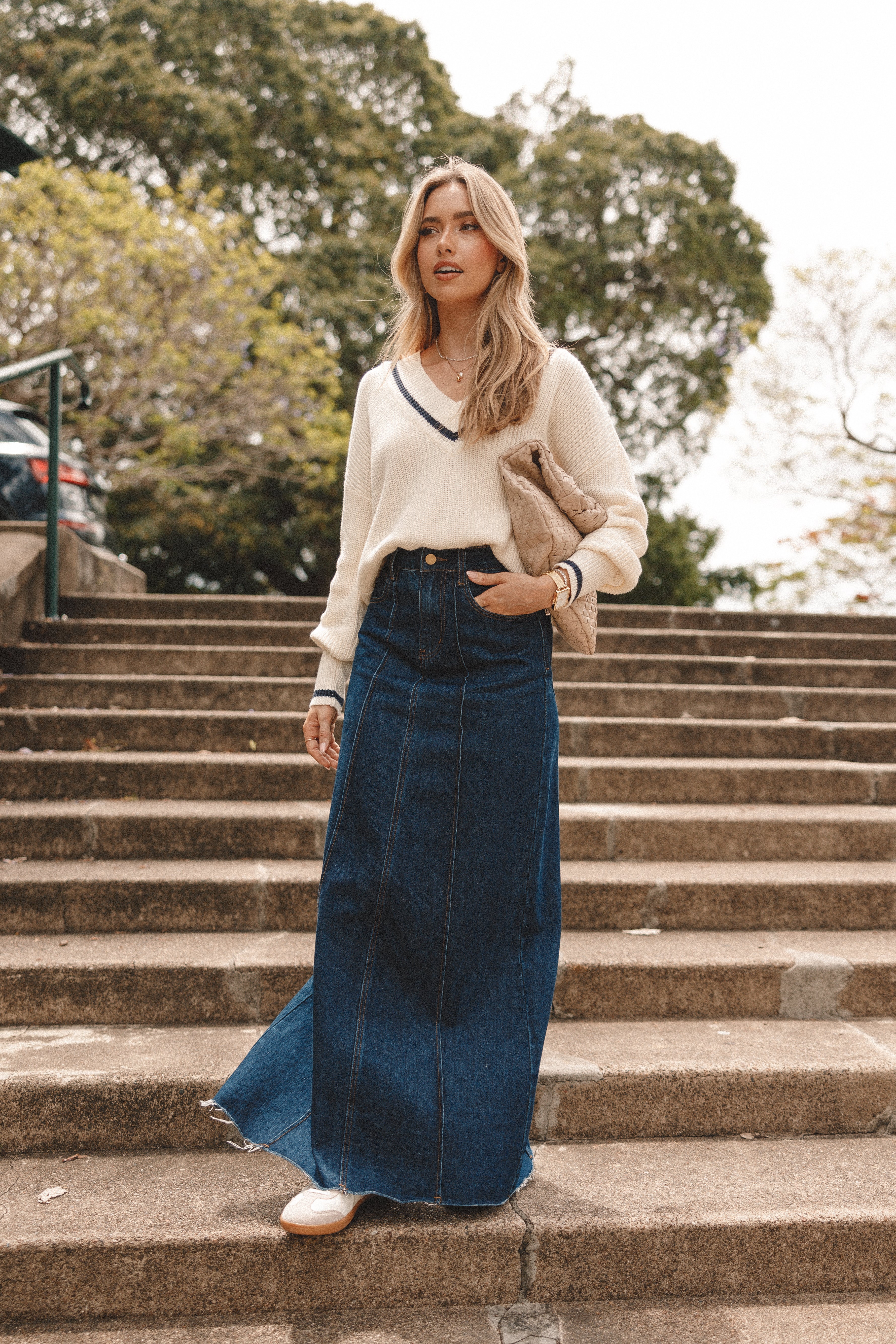 Caprice Denim Maxi Skirt for Women - Indigo Blue Long Denim Skirt | Boho Chic Style, High Waisted, Flowy & Comfortable | Perfect for Casual Outings, Beach Vacations & Summer Fashion