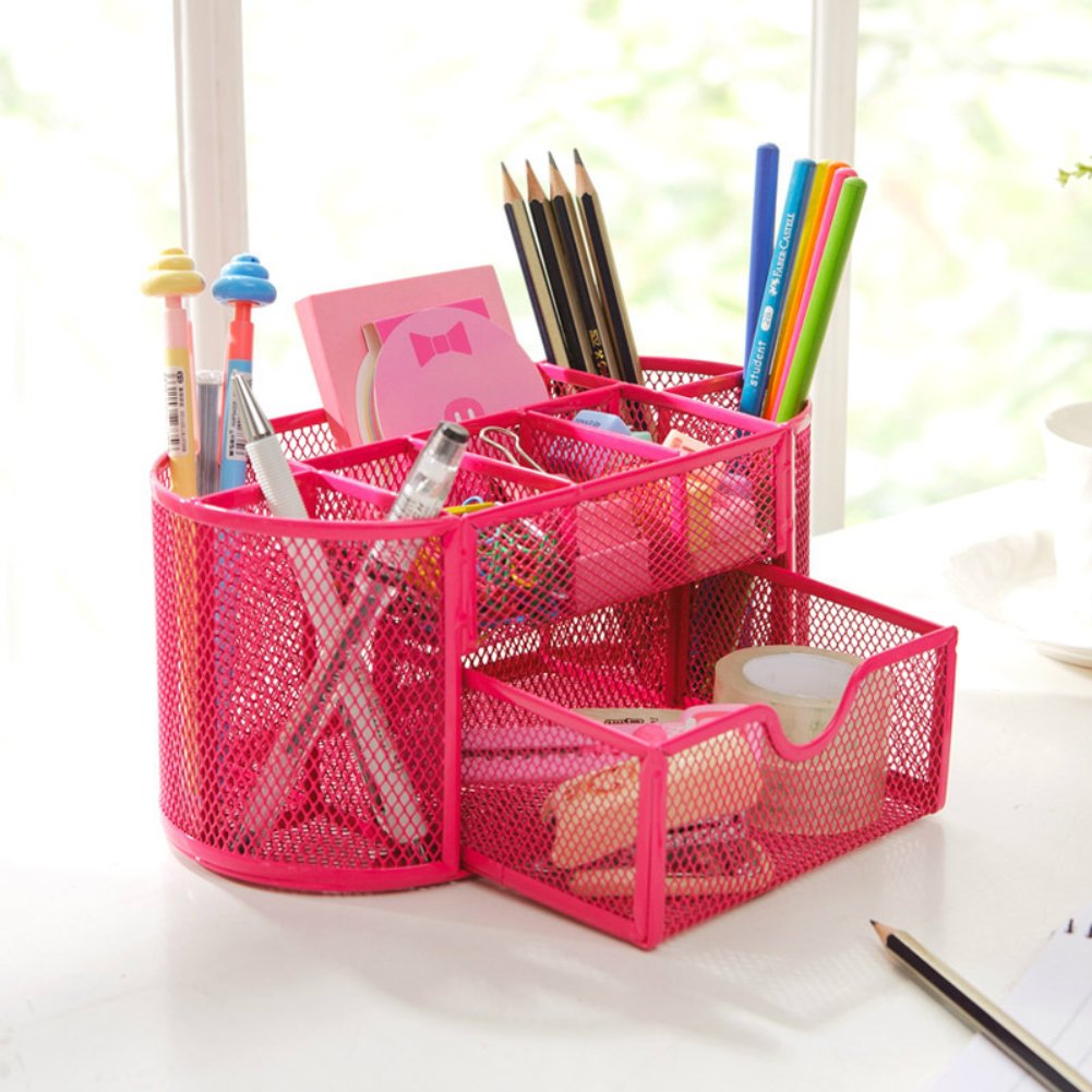Pink Desk Organizer Set - Office Supplies & Workspace Storage Solutions with Pencil Holders & Dispensers - Perfect for Home Office, School Desk, and Workspace Organization