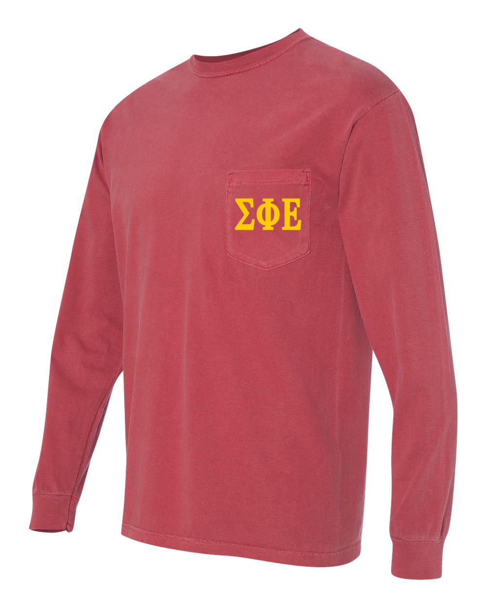 Sigma Phi Epsilon Fraternity Comfort Colors Pocket Long Sleeve T-Shirt - Soft Cotton Crewneck Shirt for College Greek Life, Brotherhood Events & Campus Activities