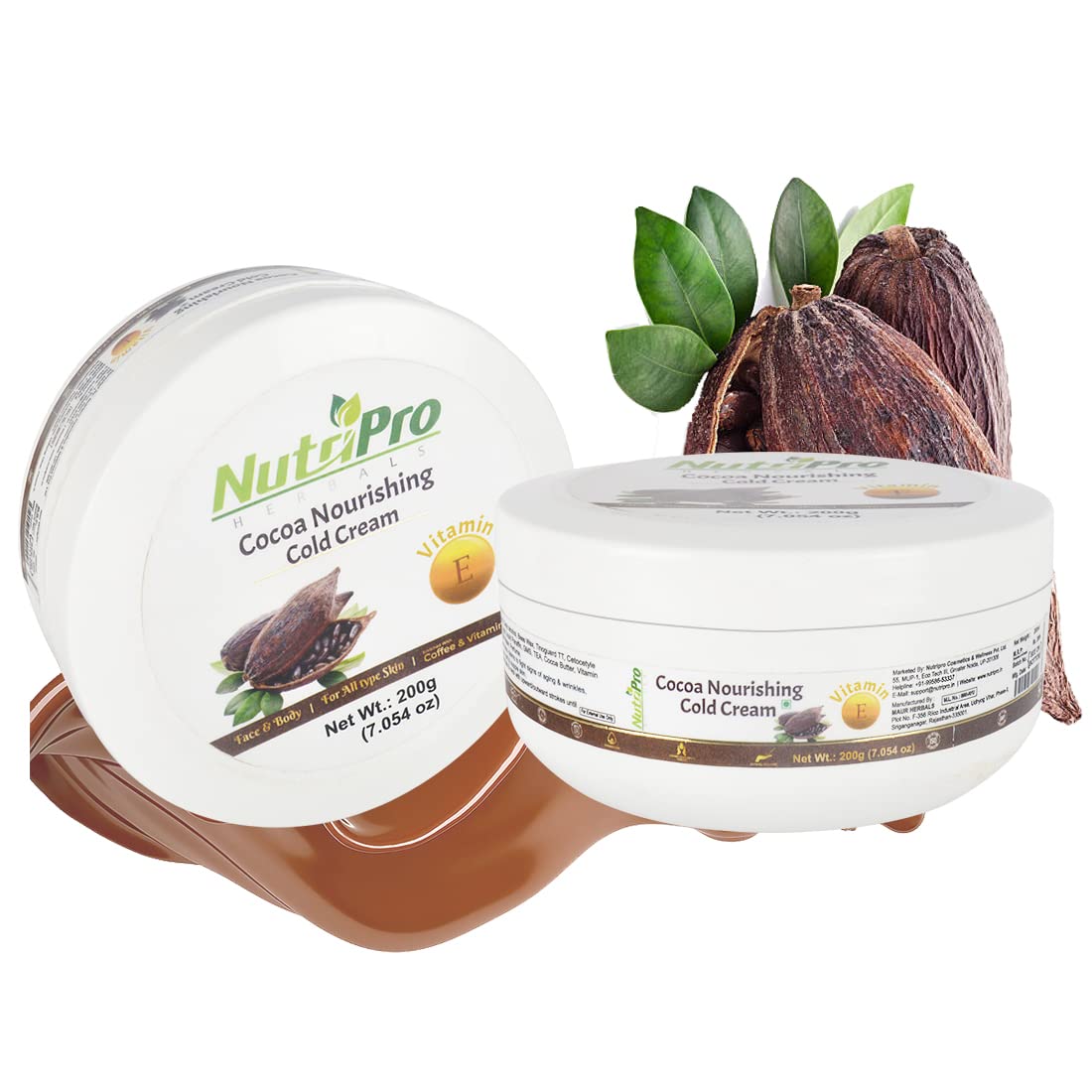 NutriPro Cocoa Nourishing Cold Cream with Coffee & Vitamin E - Deep Moisturizing Face Cream for Dry Skin, 200ml - Perfect for Nighttime Skincare Routine & Winter Skin Protection