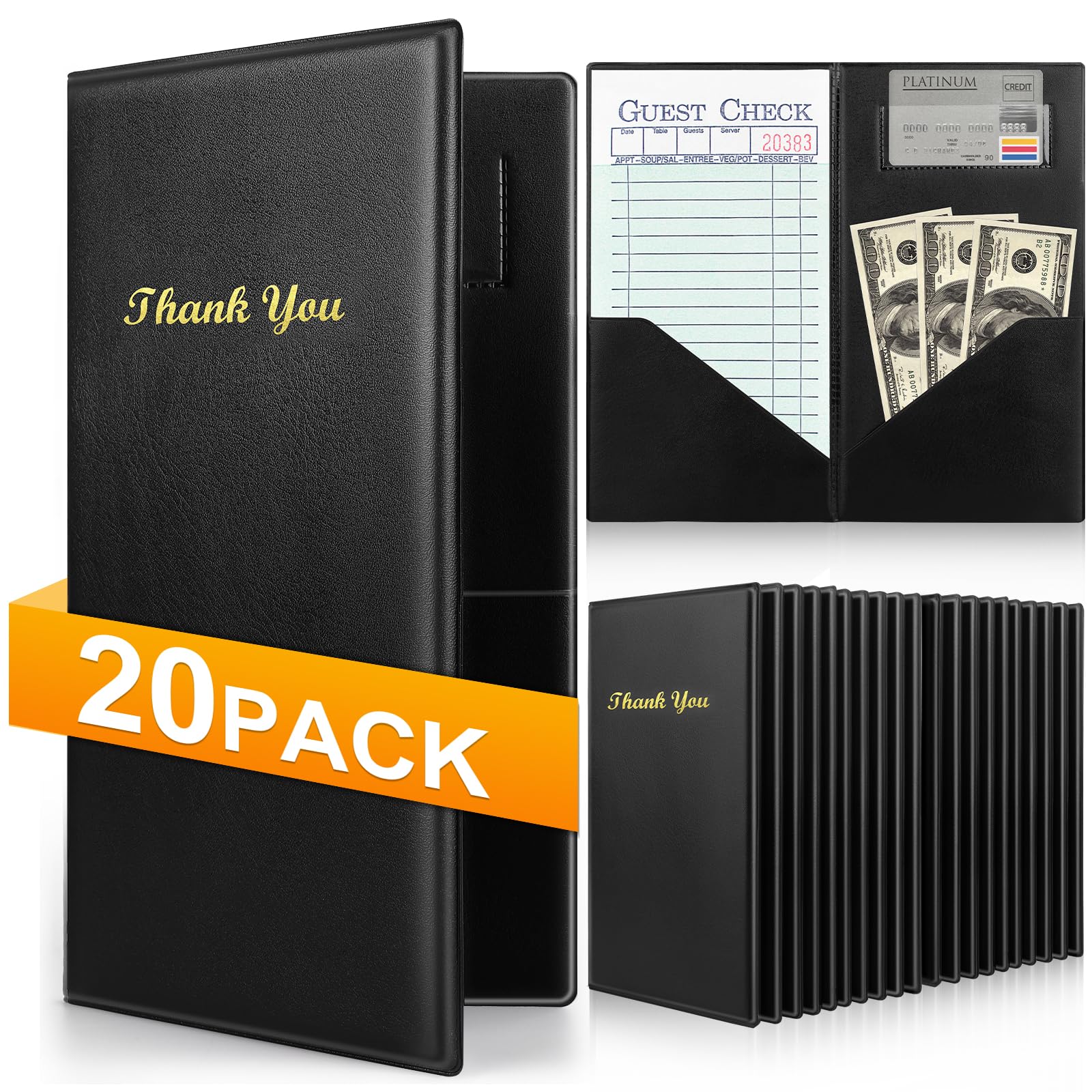 20 Pcs PVC Server Books - Restaurant Guest Check Presenters for Waitress - Durable Bill Holders for Bars, Cafes & Hotels - Perfect for Organizing Orders & Payments