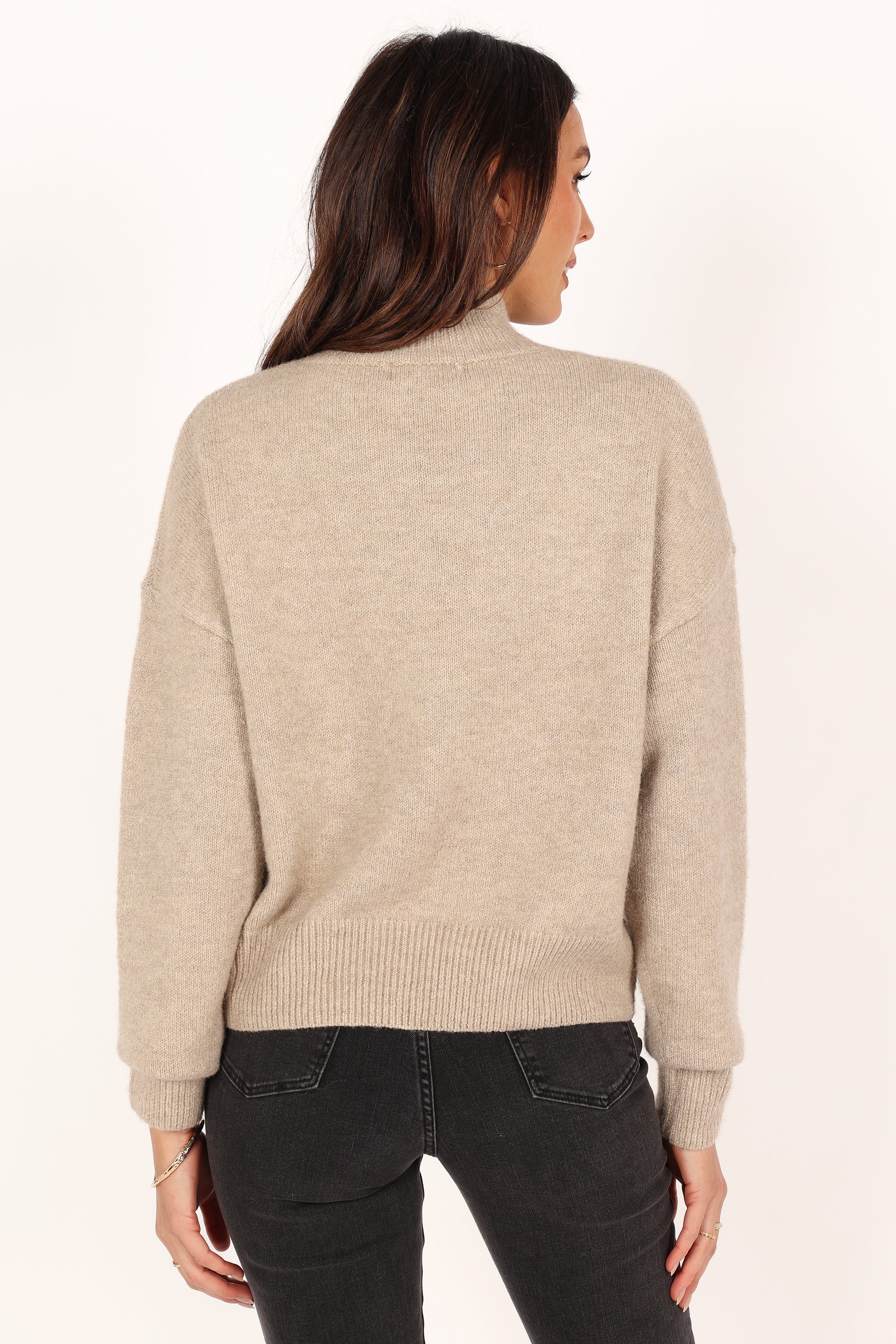 Brianna Mockneck Knit Sweater Women's Casual Pullover Beige - Perfect for Fall Winter Outfits, Office Wear & Cozy Layering