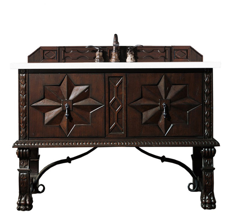 Balmoral 48 Inch Single Bathroom Vanity Cabinet in Antique Walnut with 3CM Classic White Quartz Countertop - Perfect for Modern & Traditional Bathroom Remodels