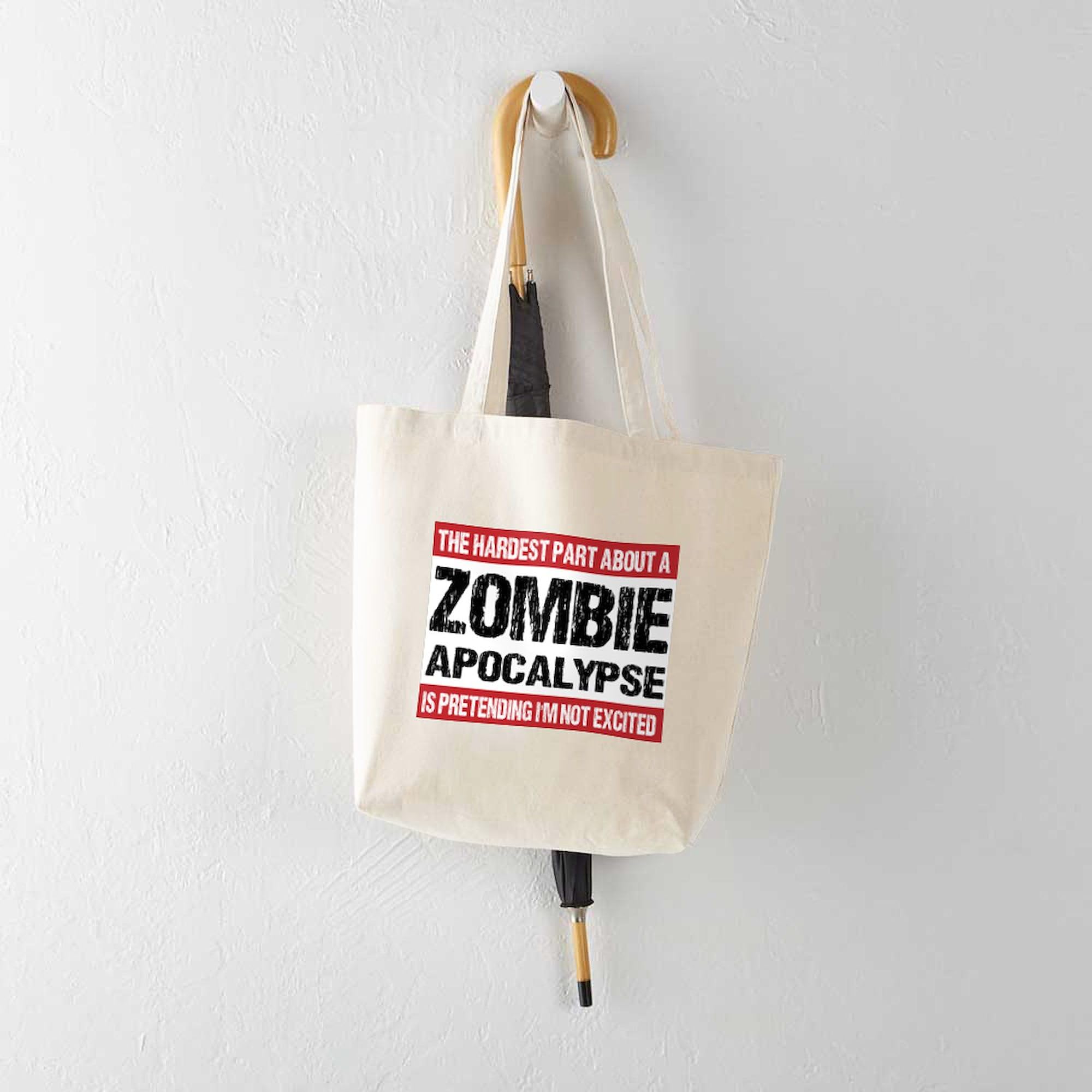 Zombie Apocalypse The Hardest Part Natural Canvas Tote Bag - Reusable Grocery Shopping Bag for Women & Men, Perfect for Groceries, Beach, Work & School
