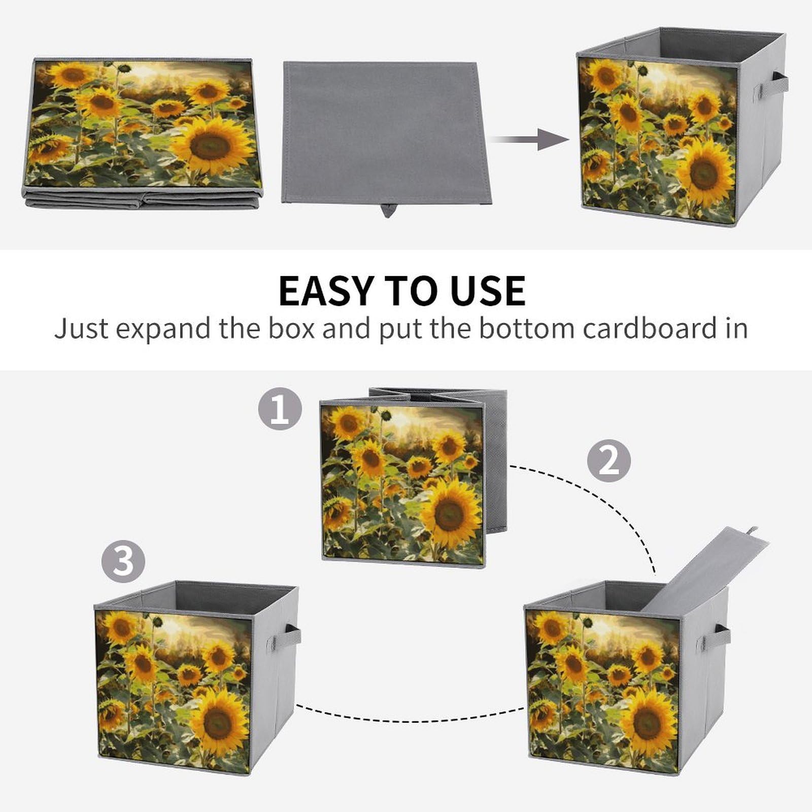 6PCS Sunflower Storage Bins - Collapsible Organizers for Home & Shelves