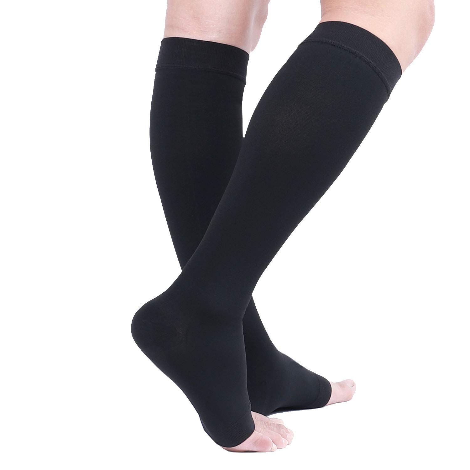 TOFLY® 30-40mmHg Medical Compression Socks for Men & Women - Open Toe Knee High Firm Support Socks for Circulation, Varicose Veins, Edema & Shin Splints - Ideal for Nurses, Athletes & Travelers - Black