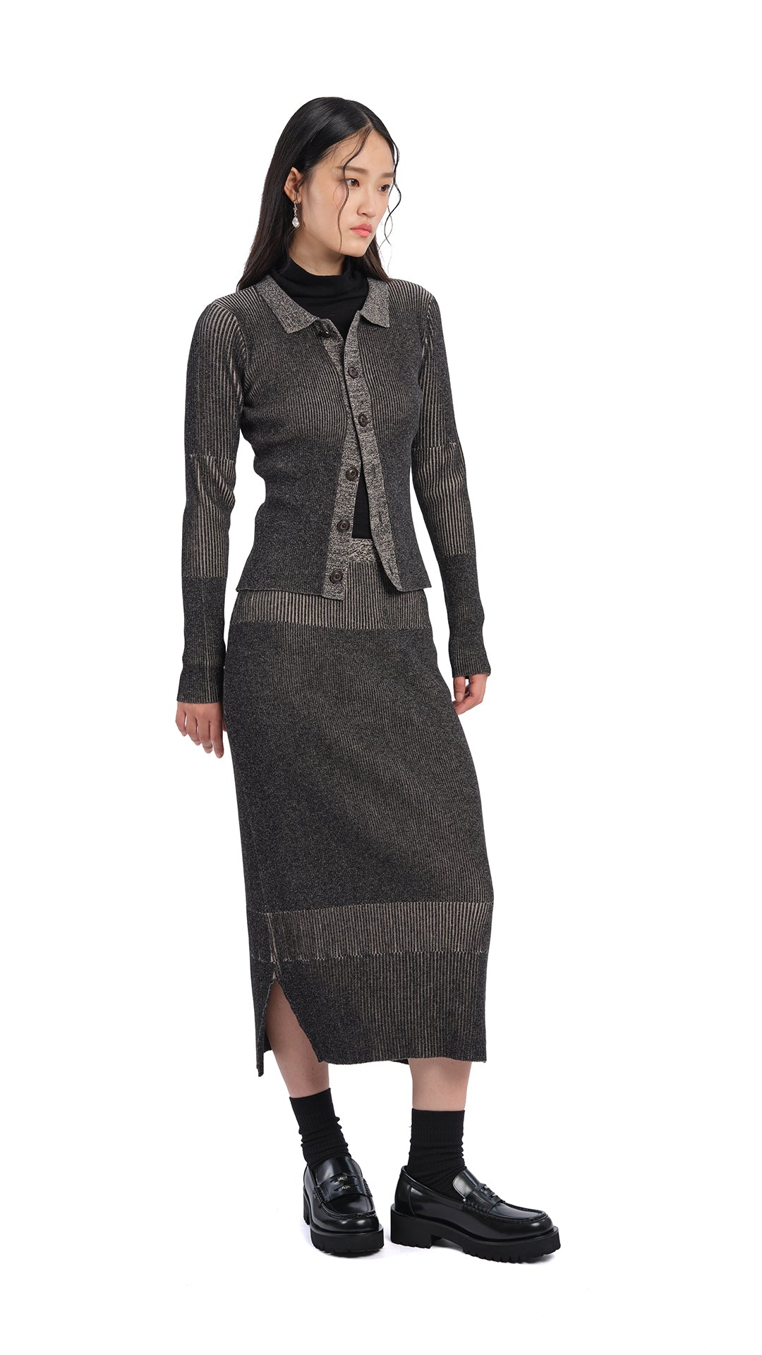 Stylish Knitted Two-Tone Pencil Skirt for Women | Slim Fit Stretch Office Work Dress | Perfect for Business Casual, Date Night & Cocktail Parties