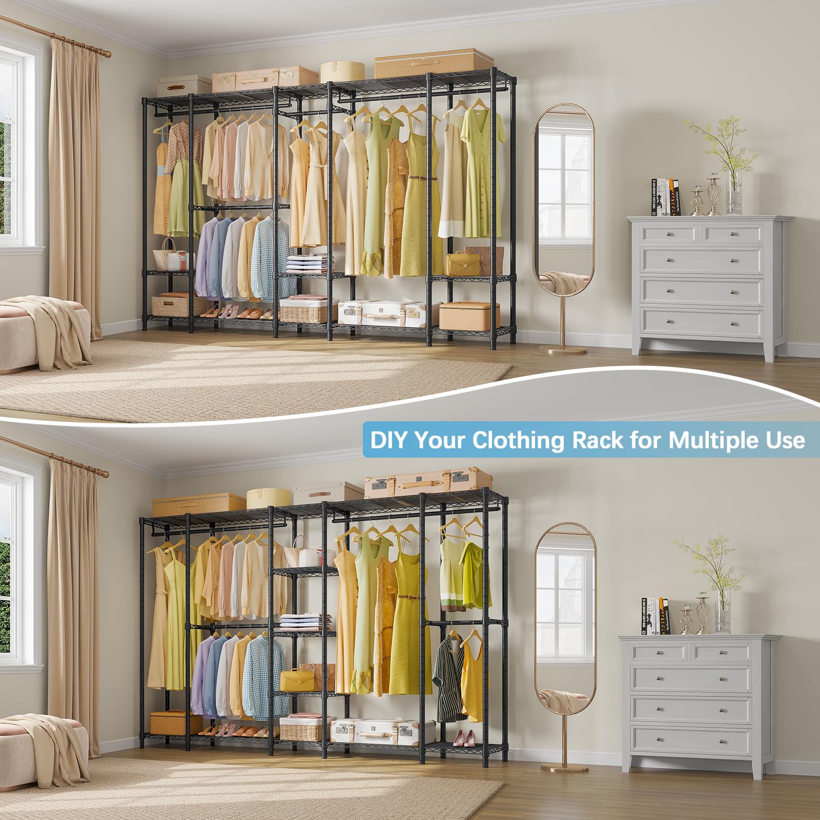 VIPEK V50C Extra Large Covered Clothes Rack - Heavy Duty Freestanding Wardrobe with Grey Fabric Cover | Portable Closet Organizer for Hanging Clothes, Jackets & Dresses | Perfect for Bedroom, Closet, Laundry Room or Dorm Organization