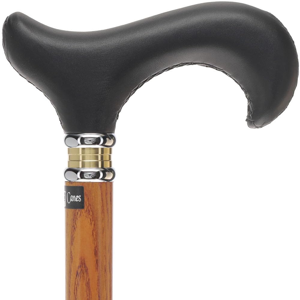 Premium Black Leather Wrapped Derby Walking Cane - Lightweight & Durable Leather Shaft with Two-Tone Collar - Fashionable Mobility Aid for Men & Women - Perfect Gift for Seniors, Hikers & Travelers - Ideal for Daily Use, Outdoor Adventures & Recovery Support