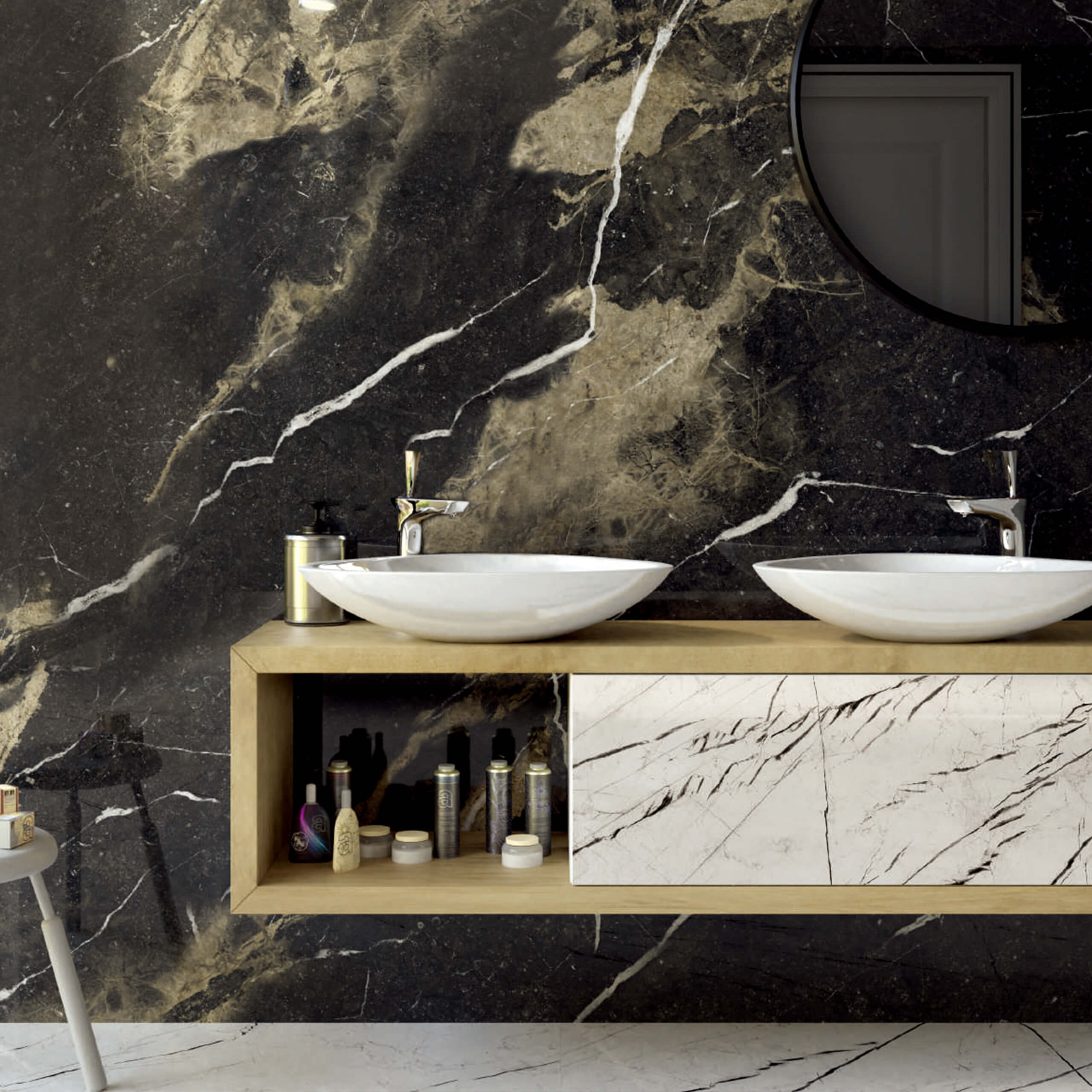 Premium Megaslim Slab Pierre Black 2700x1200x6mm - Large Thin Porcelain Tile for Modern Kitchen Backsplash, Bathroom Walls & Contemporary Interior Design
