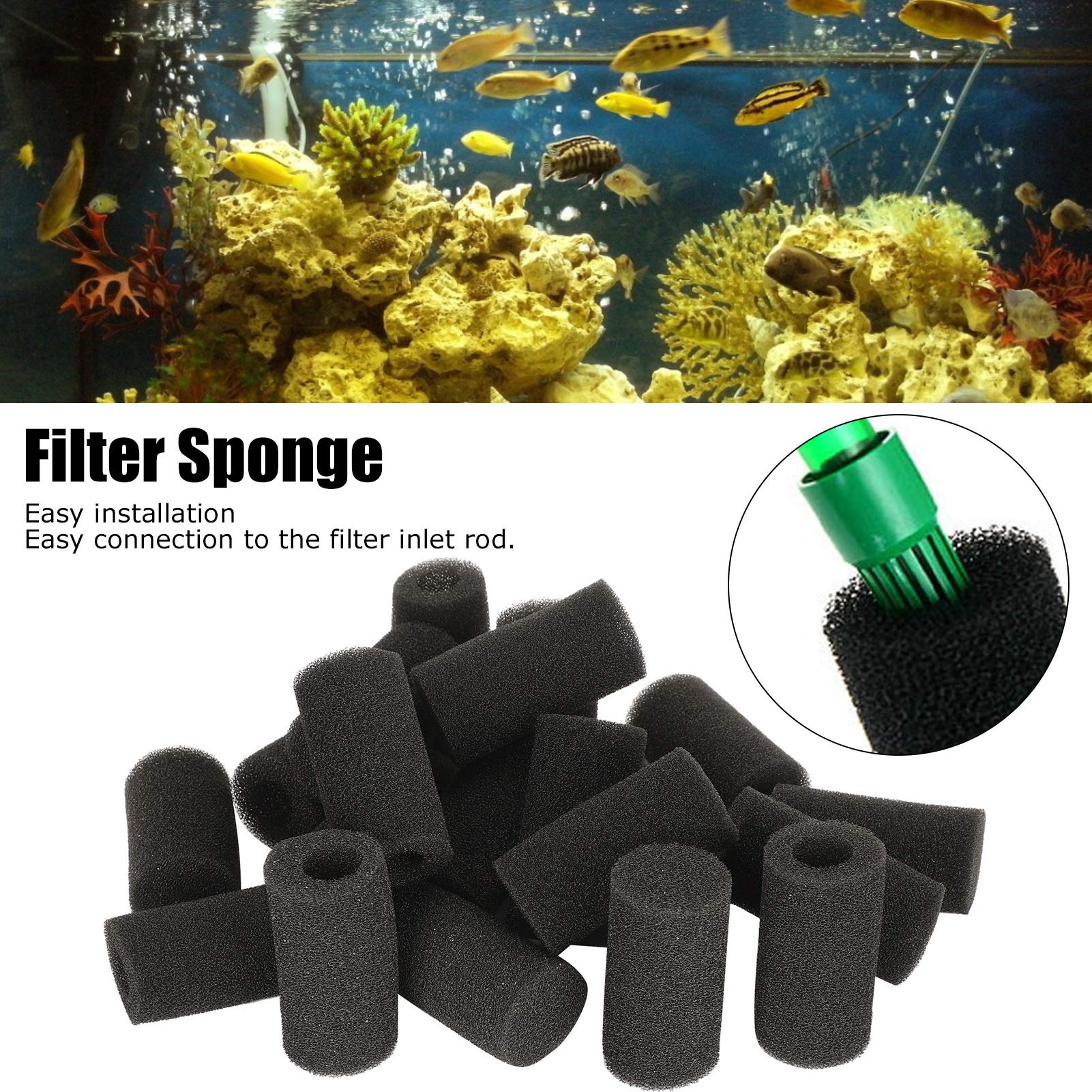 20 Pack Aquarium Filter Sponge - Pre-Filter Foam Replacement for Fish Tank Filtration System, Large Hole Design - Perfect for Freshwater & Saltwater Tanks, Pond Filters, and Aquatic Plant Setups