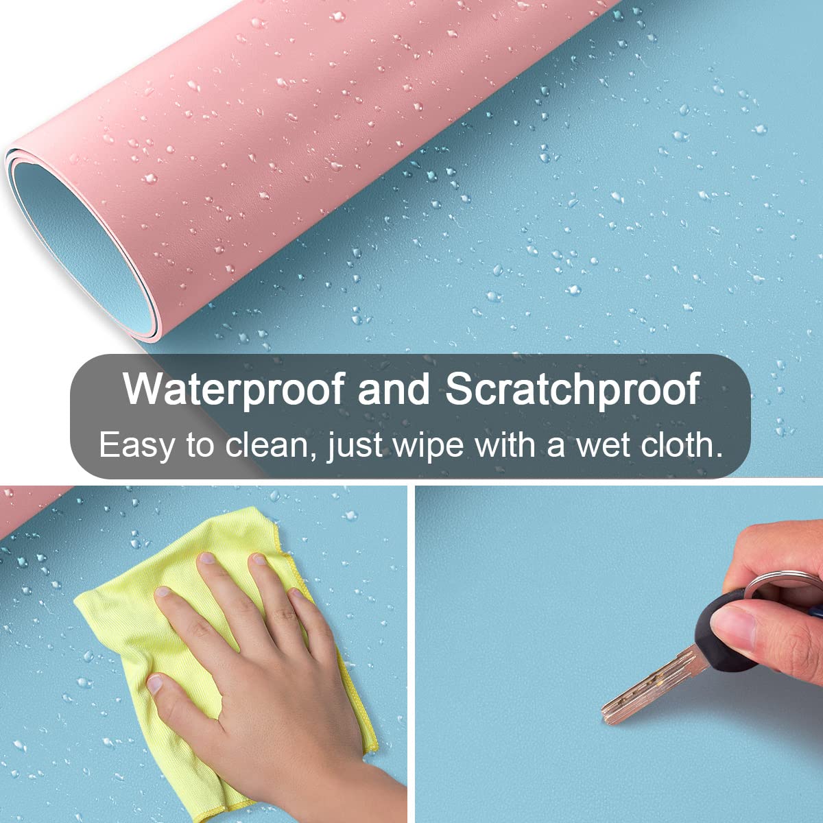 Premium Large Leather Desk Pad - Dual-Sided Office Desk Mat (24x12 Inch) - Extra Big Waterproof Mouse & Keyboard Pad - Light Pink/Light Blue - Perfect for Home Office, Gaming & Writing Workspace