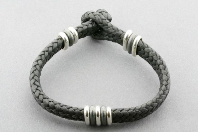 Stylish Black Leather Bracelet with Silver Discs - Perfect for Casual Wear & Fashion Accessories