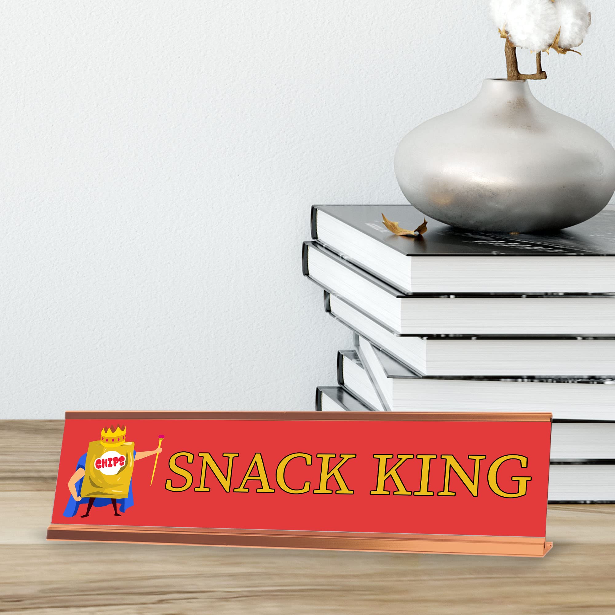 Snack King Premium Gold Frame Desk Sign (2x8 Inch) - Perfect for Office Decor, Gift for Food Lovers & Snack Enthusiasts