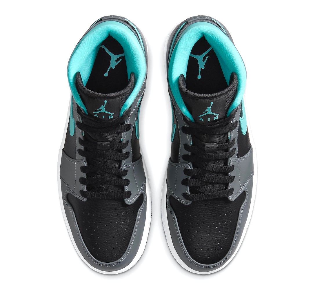 Air Jordan 1 Mid Grey Aqua Sneakers for Girls (GS) - Comfortable Basketball Shoes for School, Sports & Casual Wear