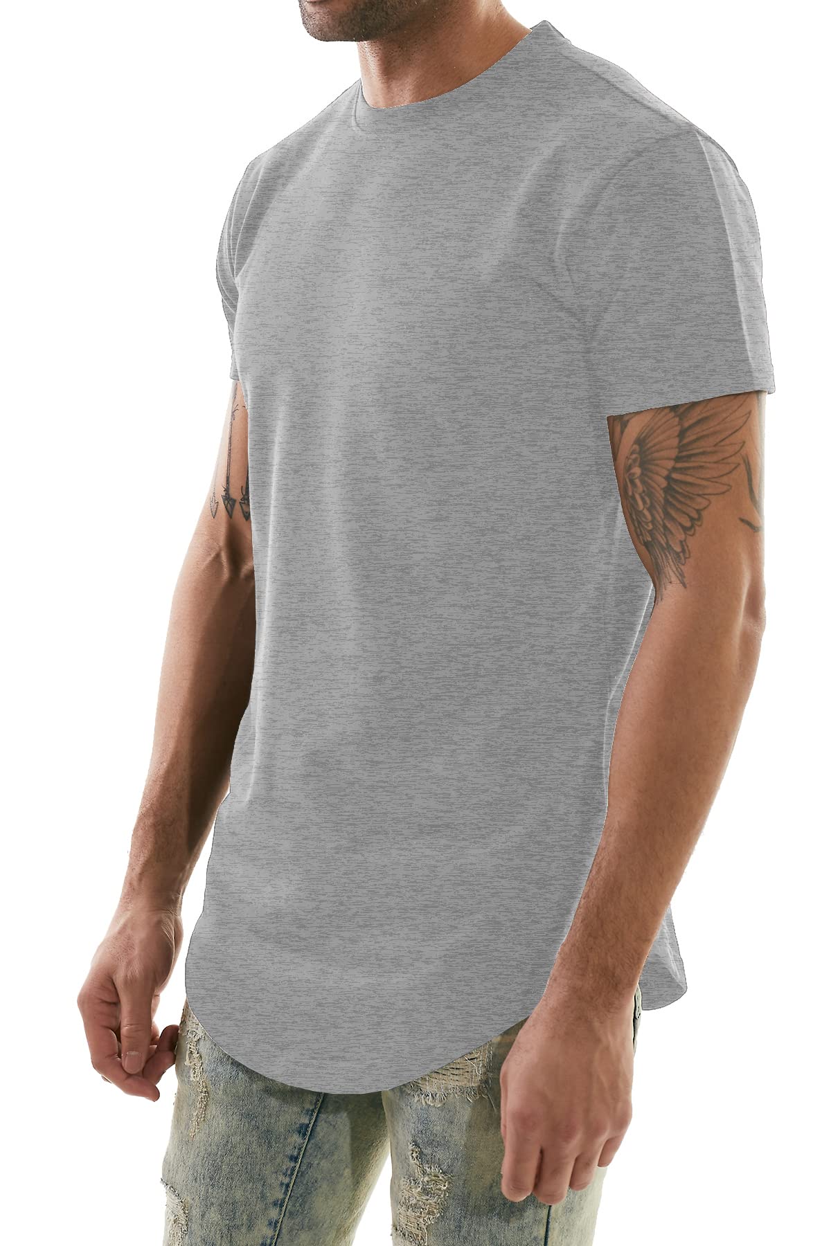 Bleecker & Mercer Men's Hip Hop Streetwear Longline Scoop Bottom T-Shirt | Trendy Urban Fashion Tee for Casual Wear & Night Out