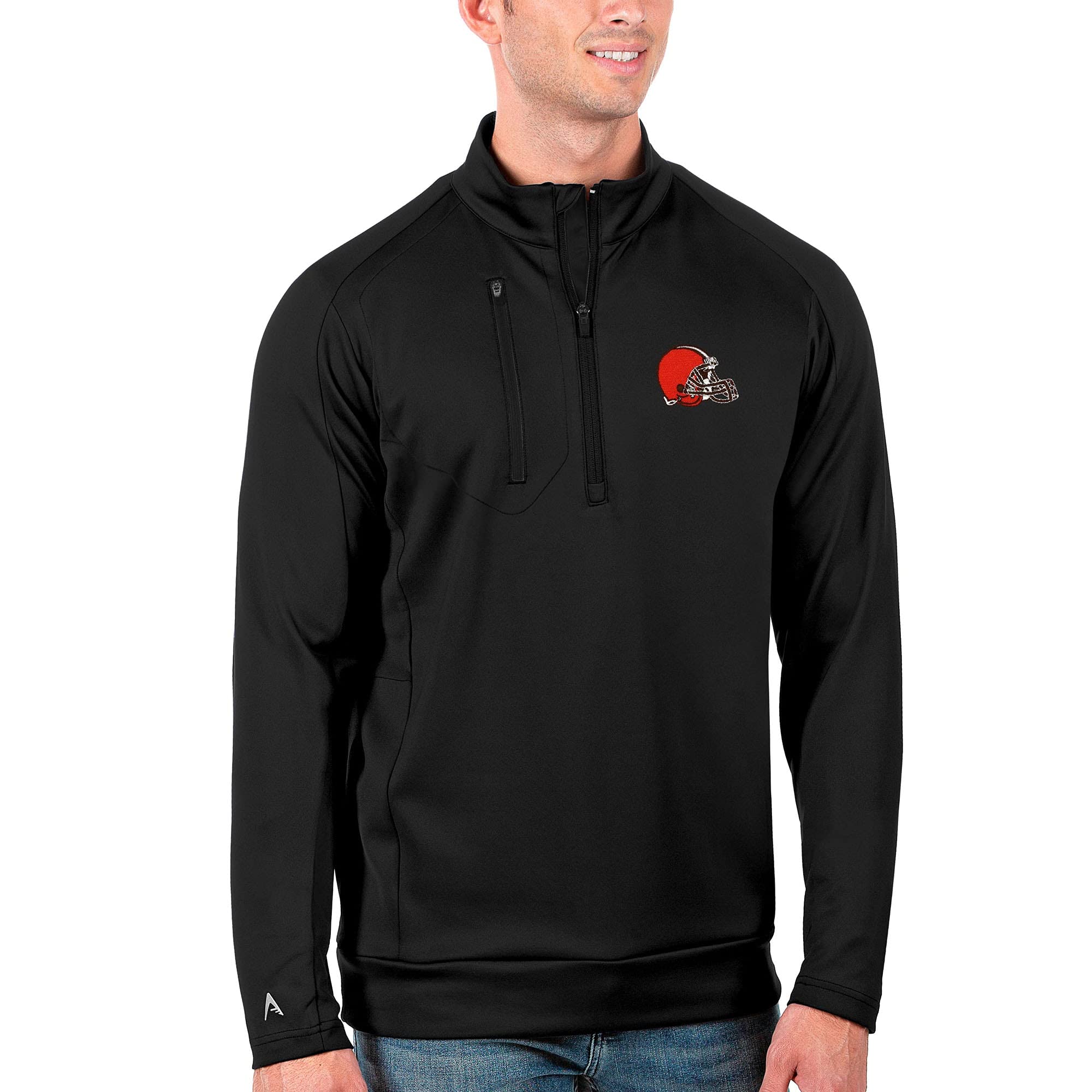 Antigua Men's Orange and Charcoal Miami Dolphins Quarter-Zip Pullover Jacket - Lightweight Fleece Jacket for Football Fans, Game Day, and Outdoor Activities
