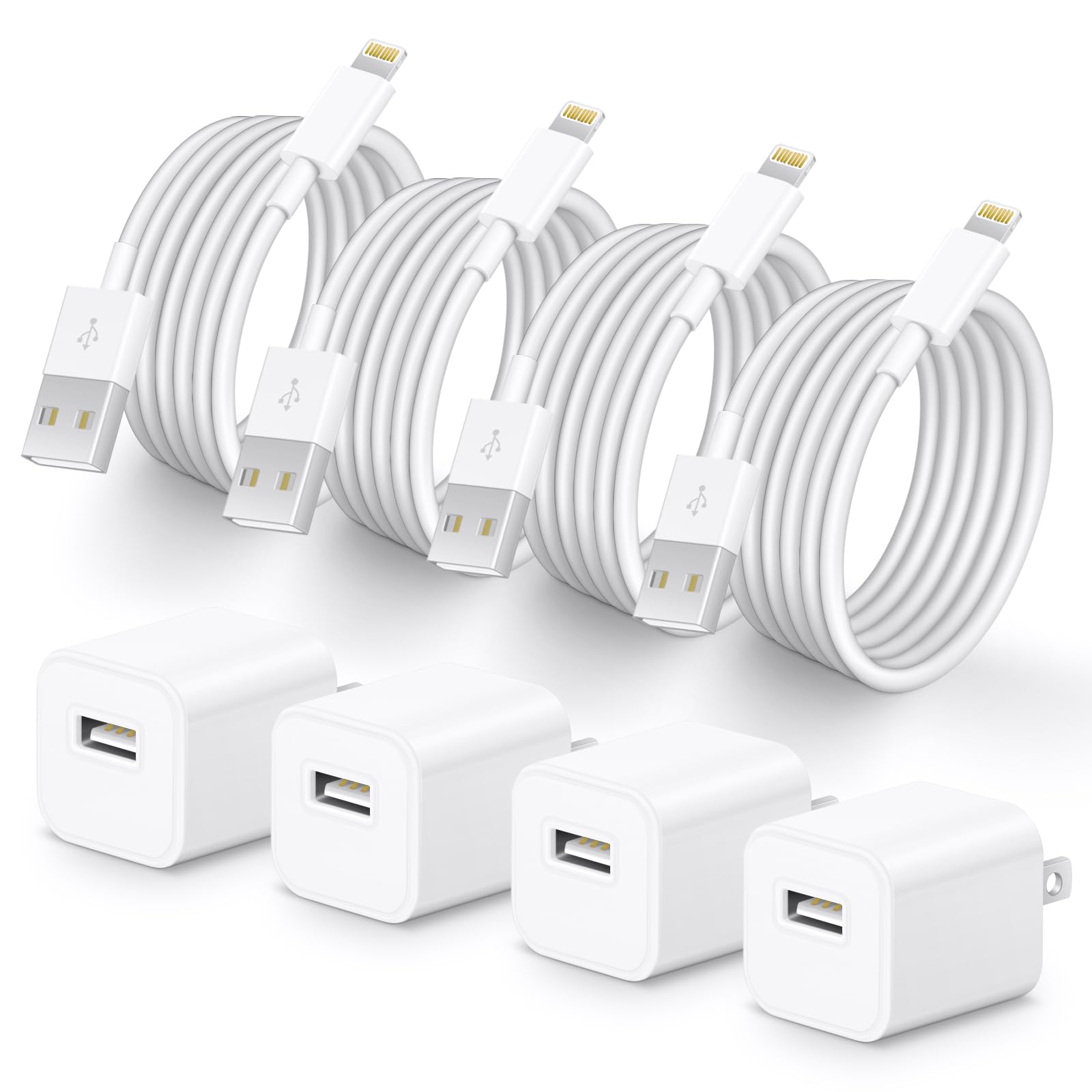 MFi Certified iPhone Lightning Charger Cable 6ft - Fast Charging USB Cord for iPhone 14/13/12/11 Pro/Pro Max/SE 2022/8/7/XS/XR/X & iPad (4-Pack) - Perfect for Home, Office, Travel & Car Charging