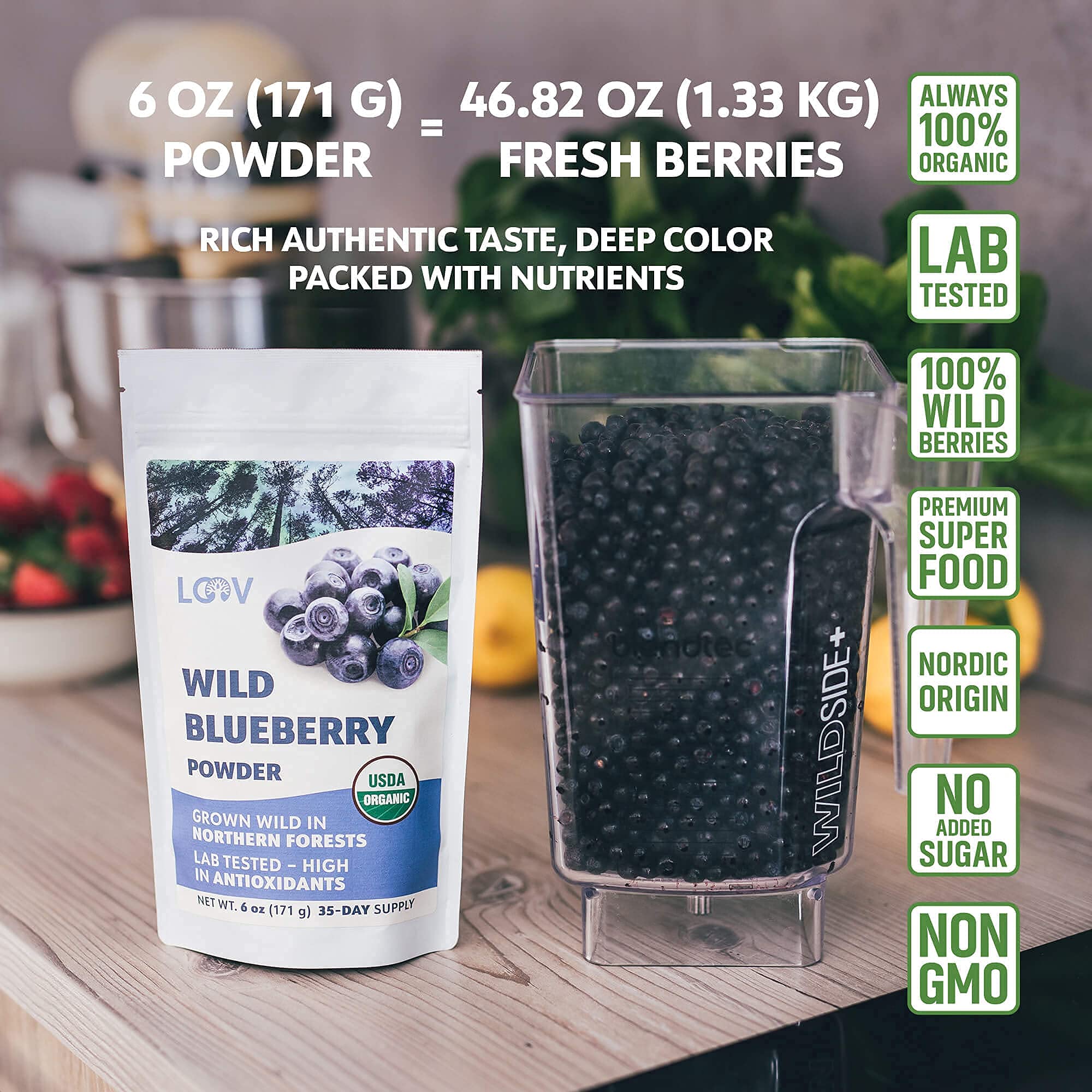 Organic Superfood Powder Bundle - LOOV Wild Blueberry, Raspberry, Blackcurrant & Cranberry Powder | Antioxidant-Rich for Smoothies, Baking & Healthy Recipes