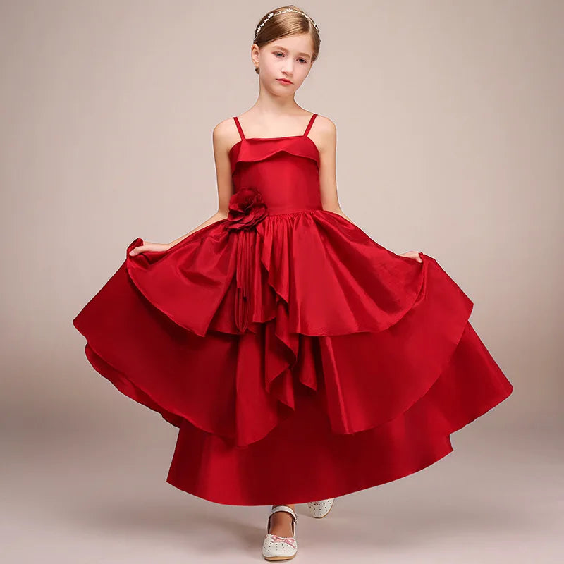 Vintage Princess Flower Girl Dress with Spaghetti Straps - Elegant Lace Birthday & Christmas Party Dress for Toddlers - Perfect for Weddings, Pageants, and Special Occasions