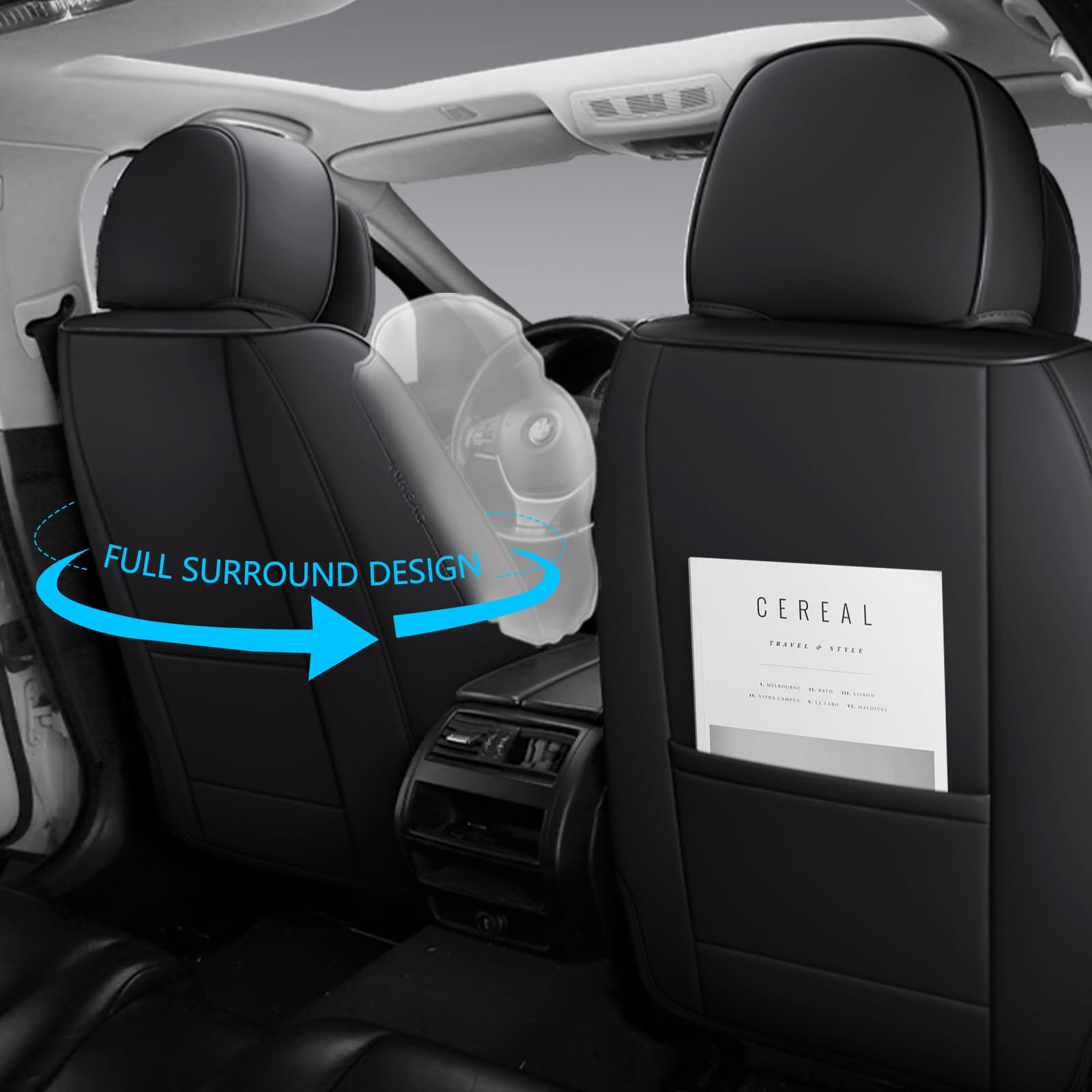 Premium Full-Grain Leather Car Seat Covers - Universal Fit for Cars, SUVs & Trucks | 2-Piece Front Seat Protectors with Cushion Support | Black Automotive Seat Covers for Comfort & Durability | Ideal for Daily Commute, Road Trips & Family Travel