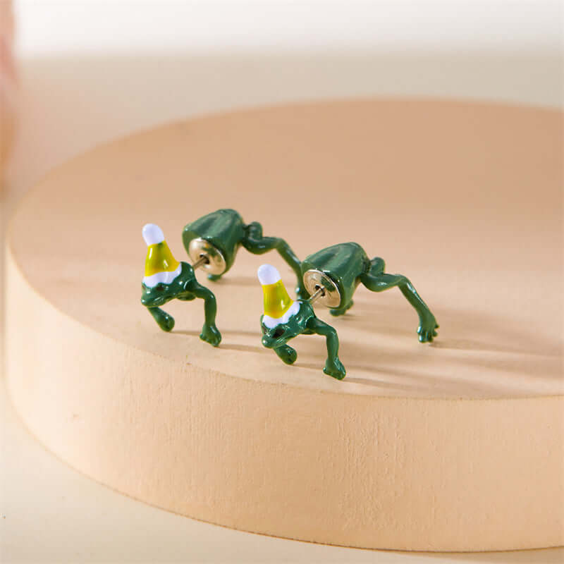 Quirky Frog Christmas Ear Jacket Front Back Earrings | Holiday Party Jewelry Gift for Women | Perfect for Christmas Celebrations & Festive Outfits