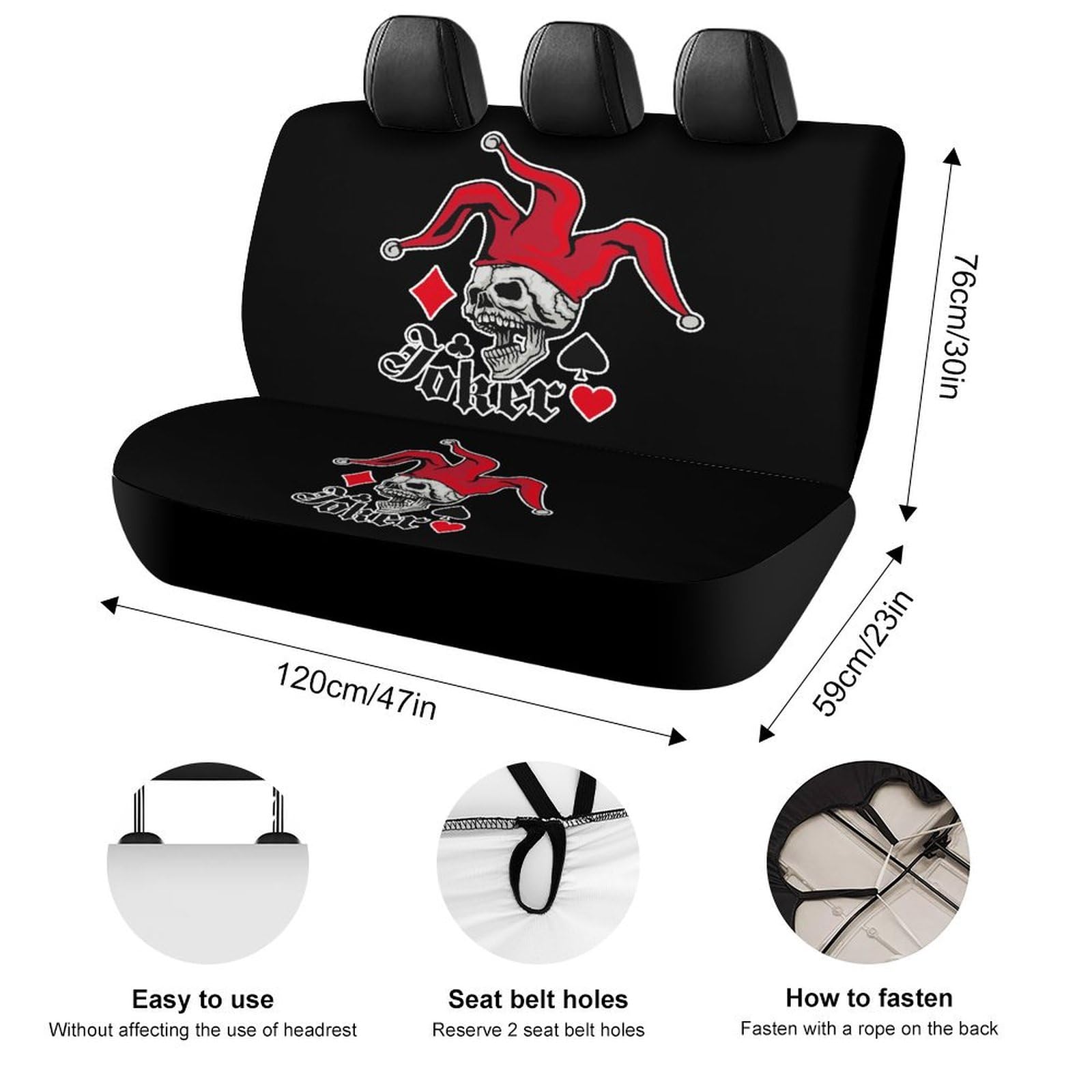 Joker Skull Soft Pet Car Seat Cover - Waterproof Back Seat Protector for Dogs, Rear Bench Cover, Non-Slip Interior Decor - Perfect for SUVs, Trucks & Road Trips