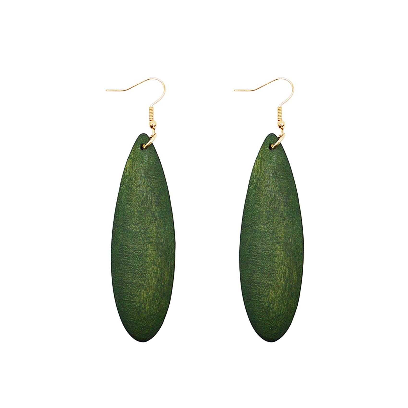 Journey Studio Wooden Geometric Waterdrop Earrings for Women - Lightweight Dangle Drop Teardrop Earrings, Green, 7x2.2x0.7cm - Perfect for Casual Wear, Office & Special Occasions