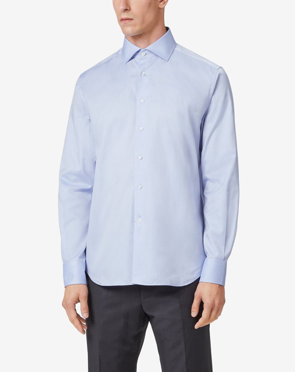 Corneliani Men's Oxford Cotton Shirt in Blue & Sky | Classic Casual Button-Down Shirt for Office, Business & Everyday Wear