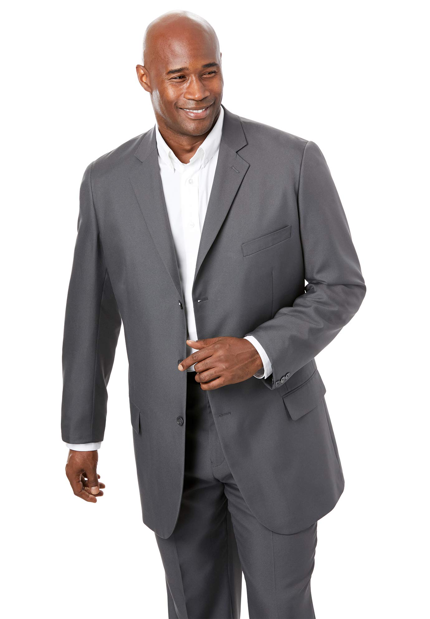KS Signature by Kingsize Men's Big & Tall Easy Movement Three-Button Jacket - Size 60, Grey - Comfortable Stretch Fabric for Work, Office & Formal Occasions