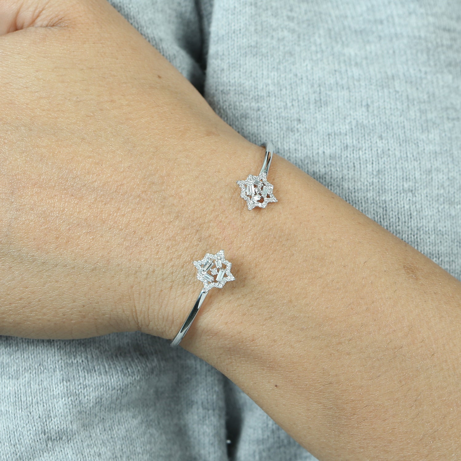 18K White Gold Tapered Diamond Cluster Cuff Bracelet for Women - Elegant Gift for Anniversary, Wedding & Special Occasions