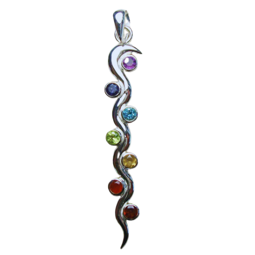 Chakra Kundalini Gemstone Sterling Silver Pendant Necklace for Meditation & Spiritual Healing | Yoga Jewelry & Energy Balancing Accessory
