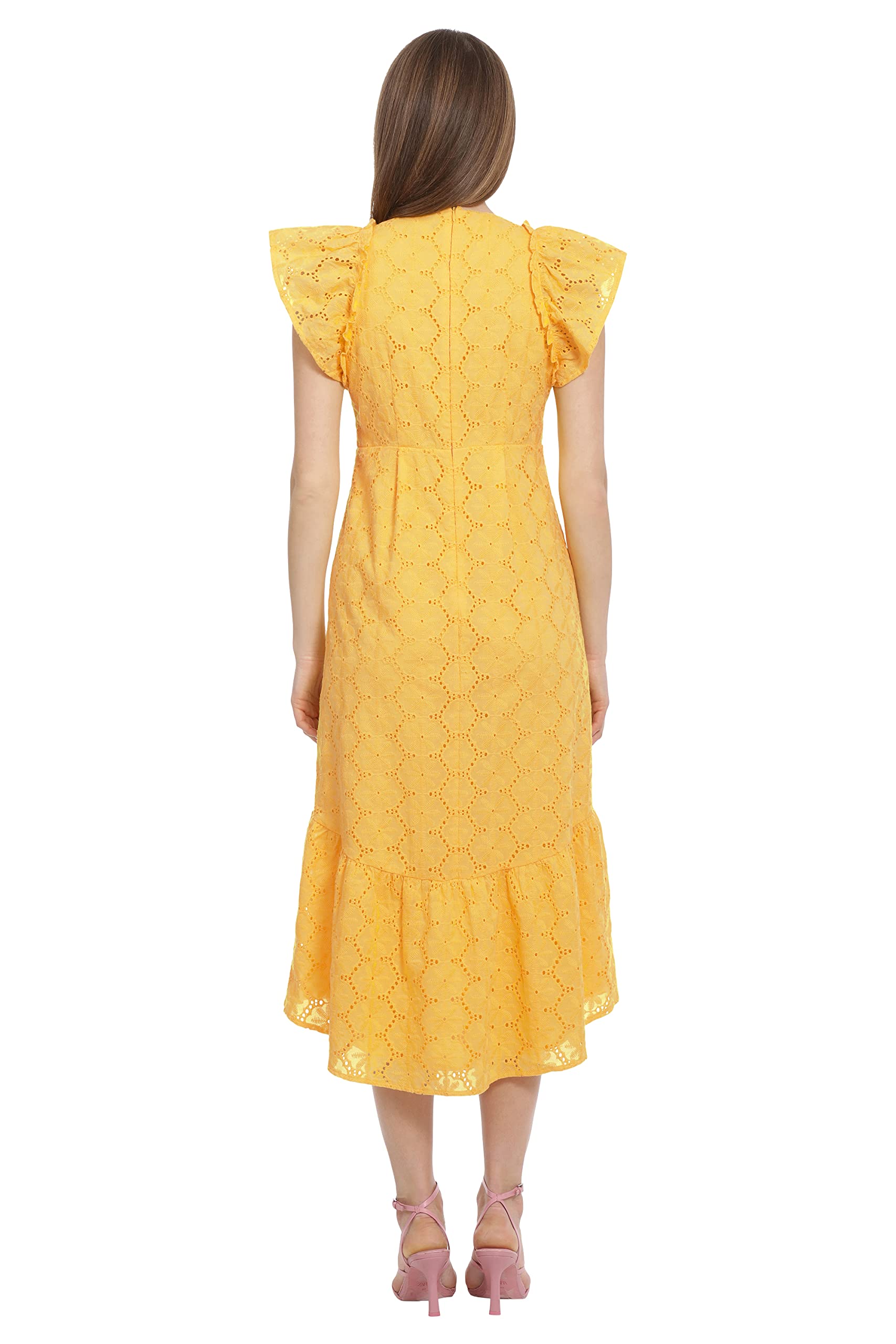Maggy London Women's Jewel Neck Flutter Sleeve Midi Dress - Elegant Floral Print Party & Cocktail Dress for Wedding, Office & Special Occasions