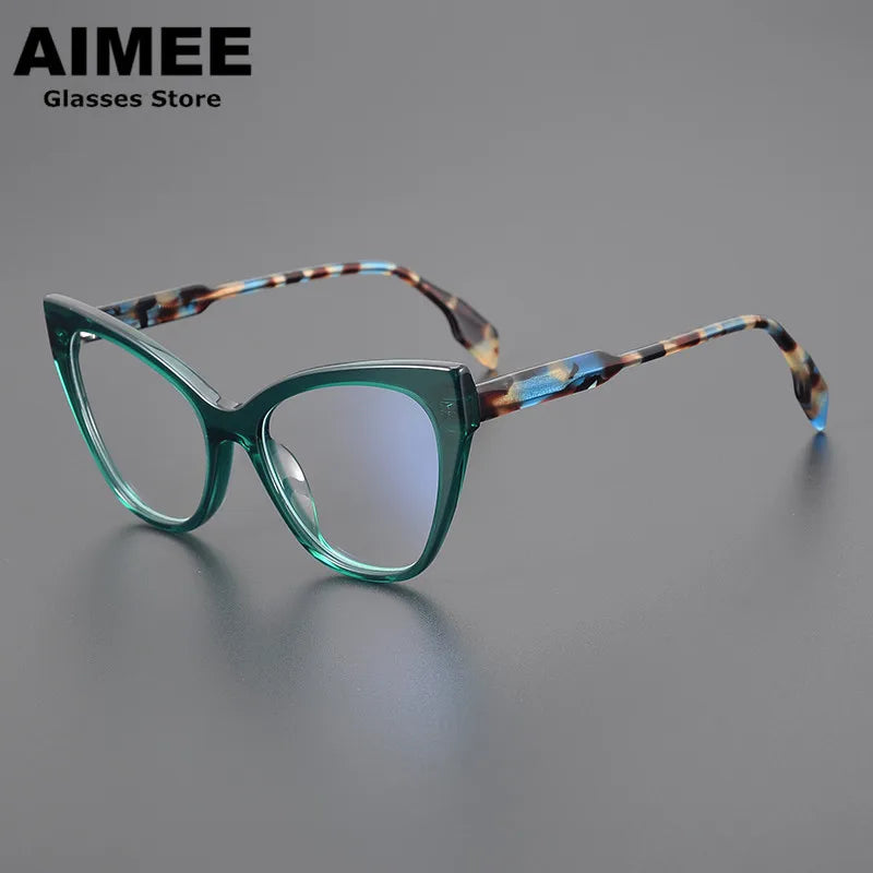 Aimee Unisex Full Rim Square Cat Eye Thick Acetate Eyeglasses 2629 - Stylish Retro Frames for Men & Women - Perfect for Reading, Work, and Fashion Accessories
